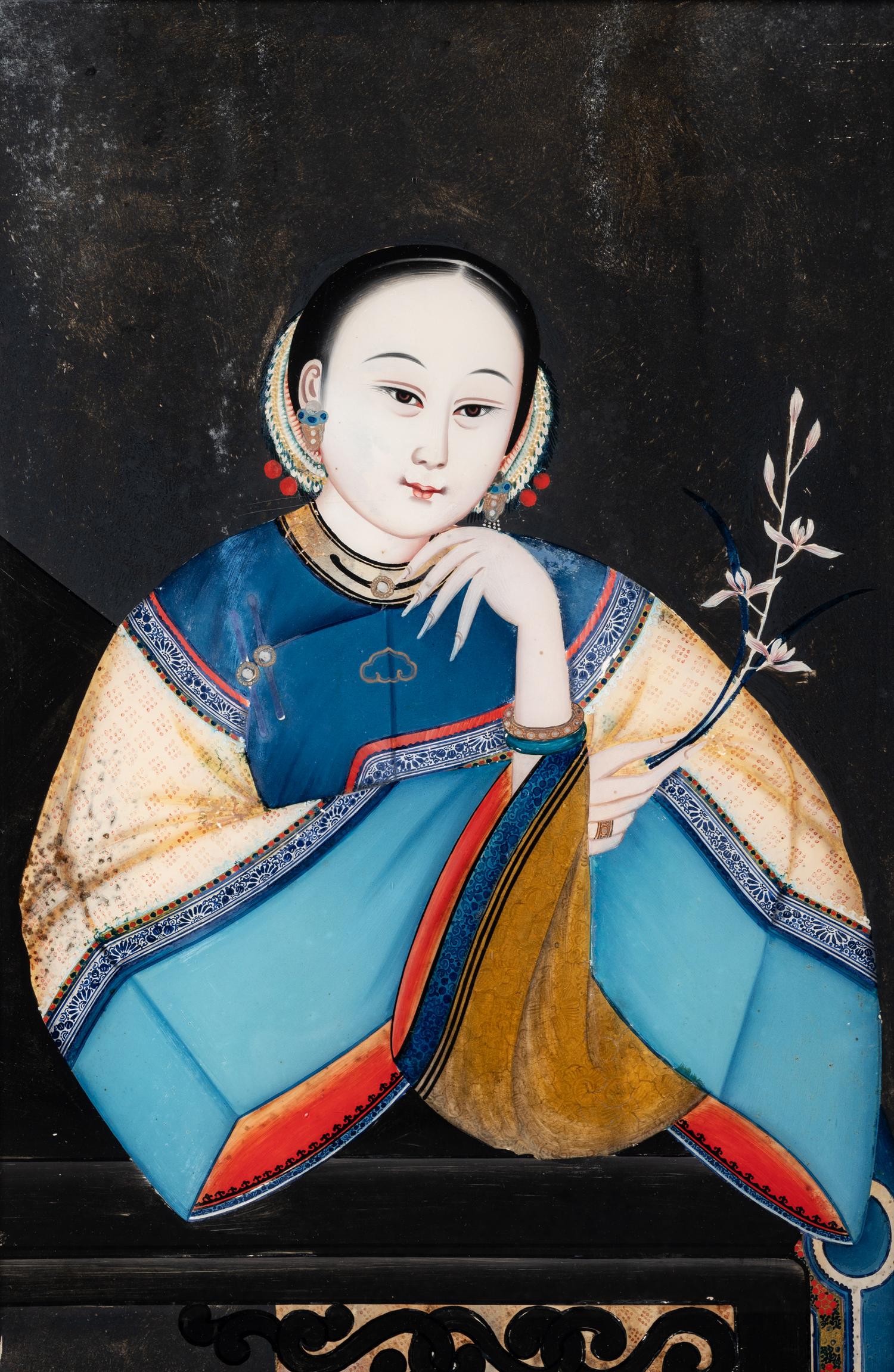 Two Chinese Export Reverse Glass Paintings