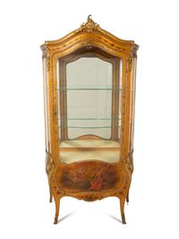 A Louis XV Style Giltwood Vernis Martin Vitrine Cabinet