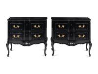 A Pair of Louis XV Style Gilt Metal Mounted Black-Lacquered Commodes