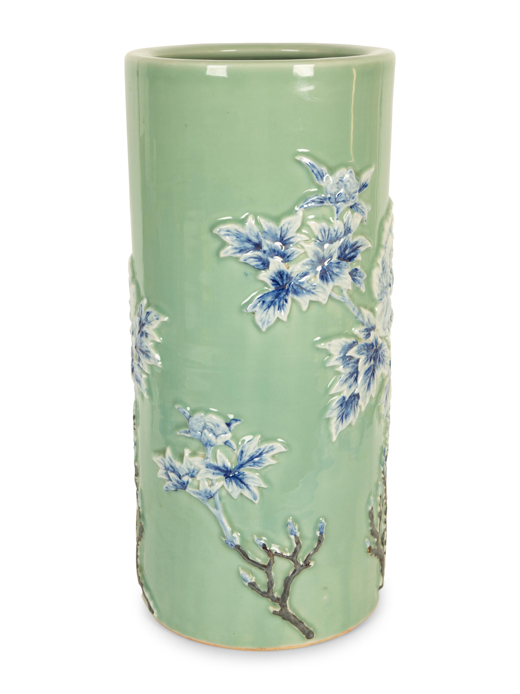 A Chinese Celadon Glazed Porcelain Umbrella Stand