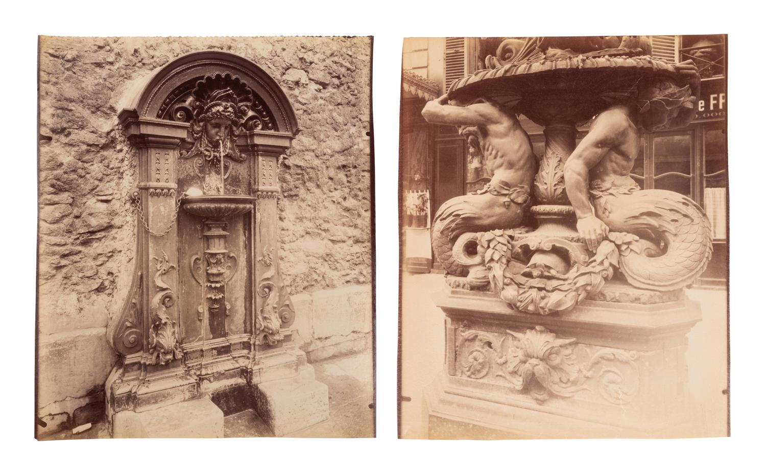 A pair of photographs depicting fountains ( Fontaine, rue Geoffrey Saint-Hilaire , 1905; Fontaine, faubourg Saint-Martin , 1912)