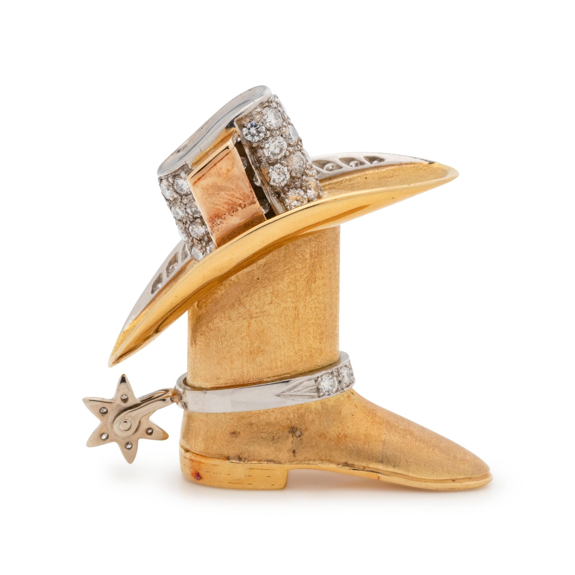 YELLOW GOLD AND DIAMOND BOOT AND HAT PENDANT