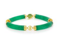 A 14 Karat Yellow Gold and Jade Bracelet,