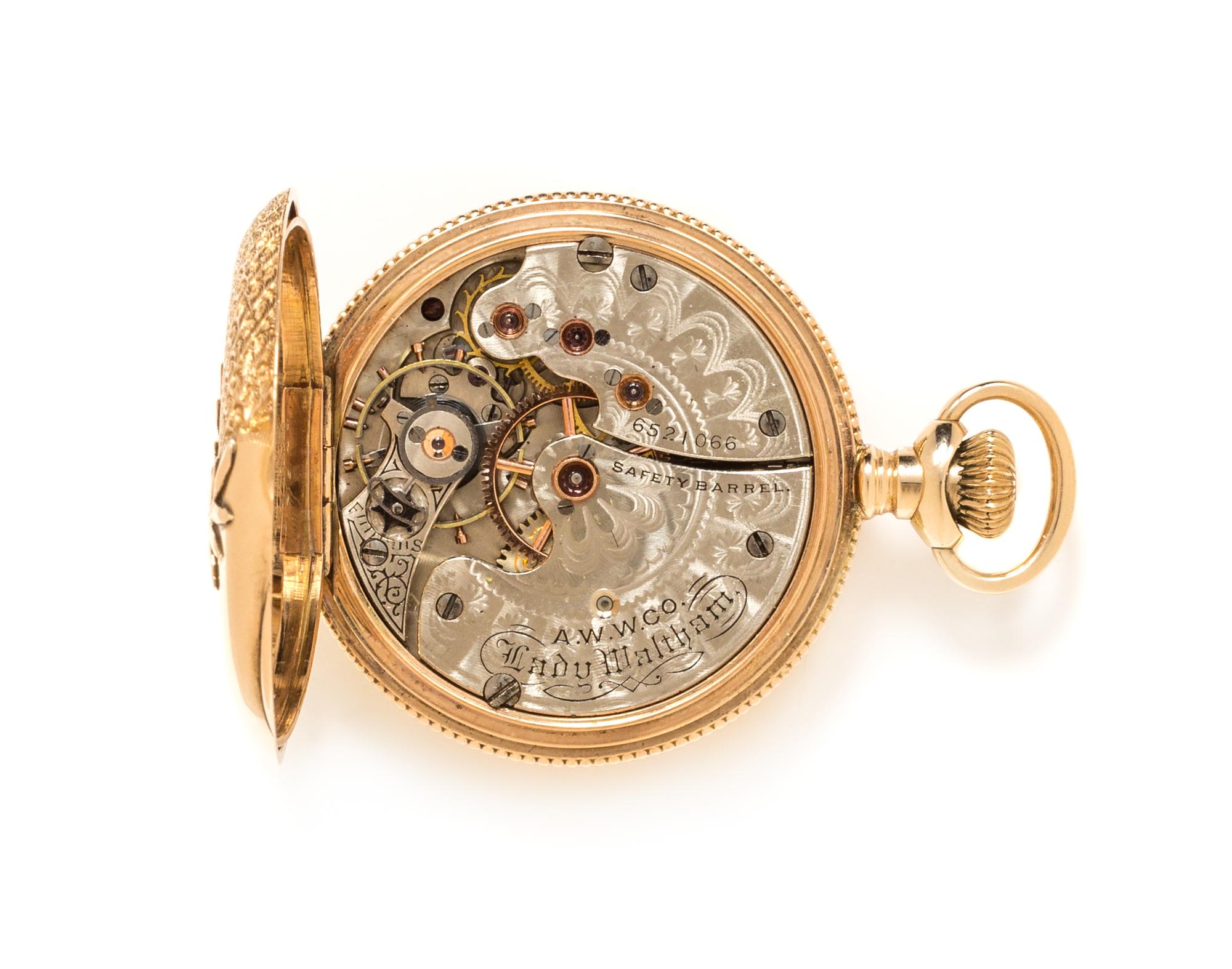 A 14 Karat Yellow Gold Hunter Case Pocket Watch, Waltham for Traub Bros. & Co., Circa 1900, 24.10 dwts.