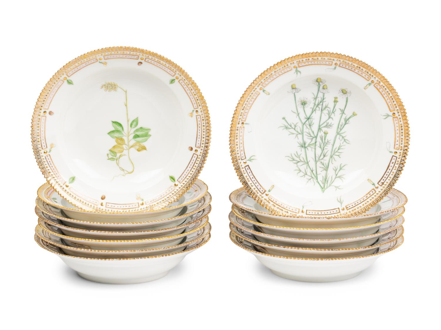A Group of Thirteen Royal Copenhagen Porcelain Soup Plates