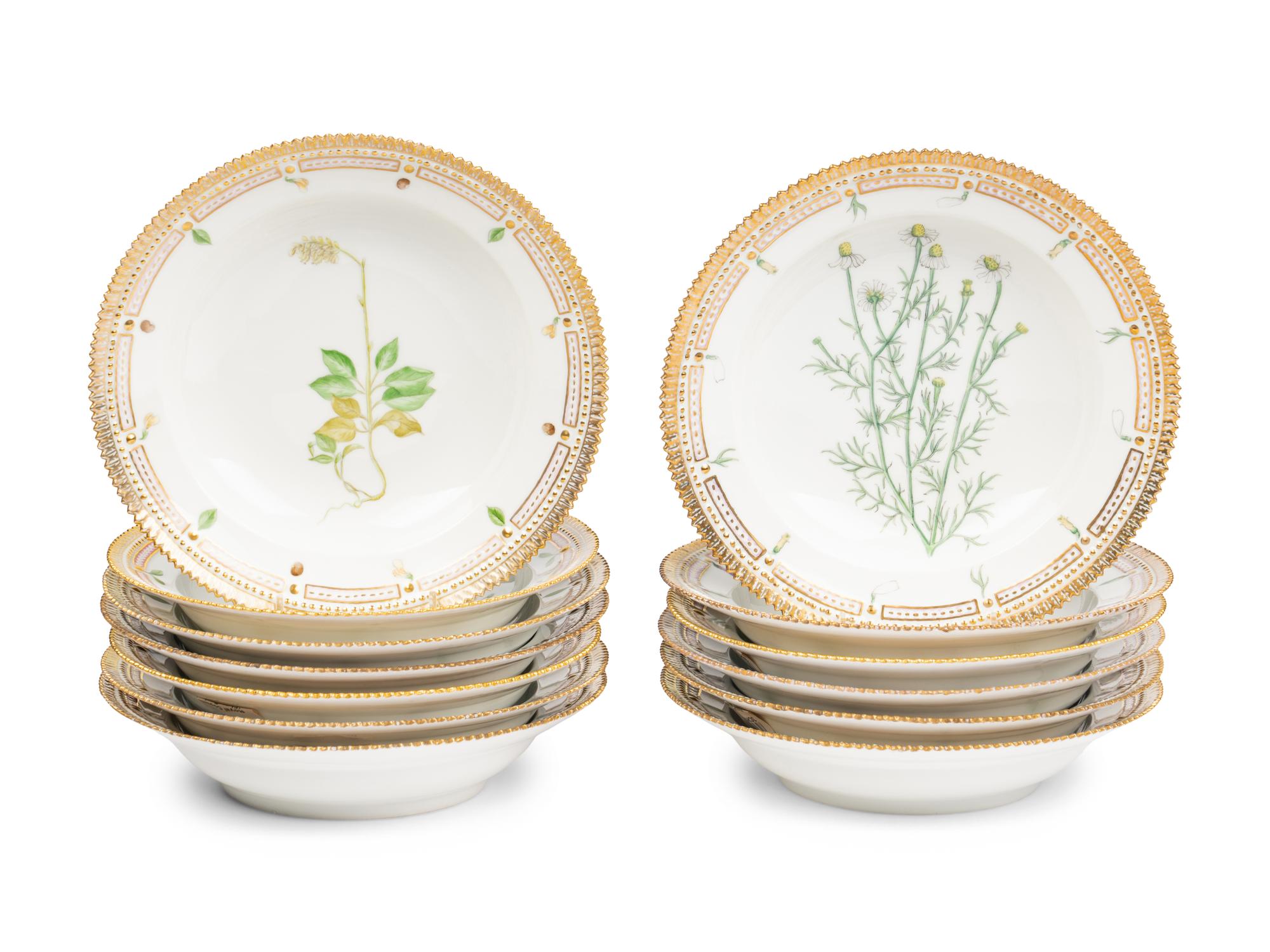 A Group of Thirteen Royal Copenhagen Porcelain Soup Plates