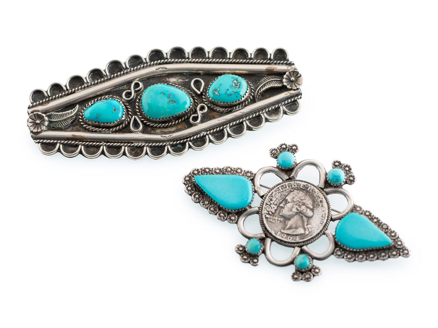 Navajo Silver and Turquoise Pins / Brooches