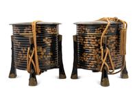 A Pair of Japanese Brass Mounted Gold and Black Lacquer Storage Boxes, Karabitsu
