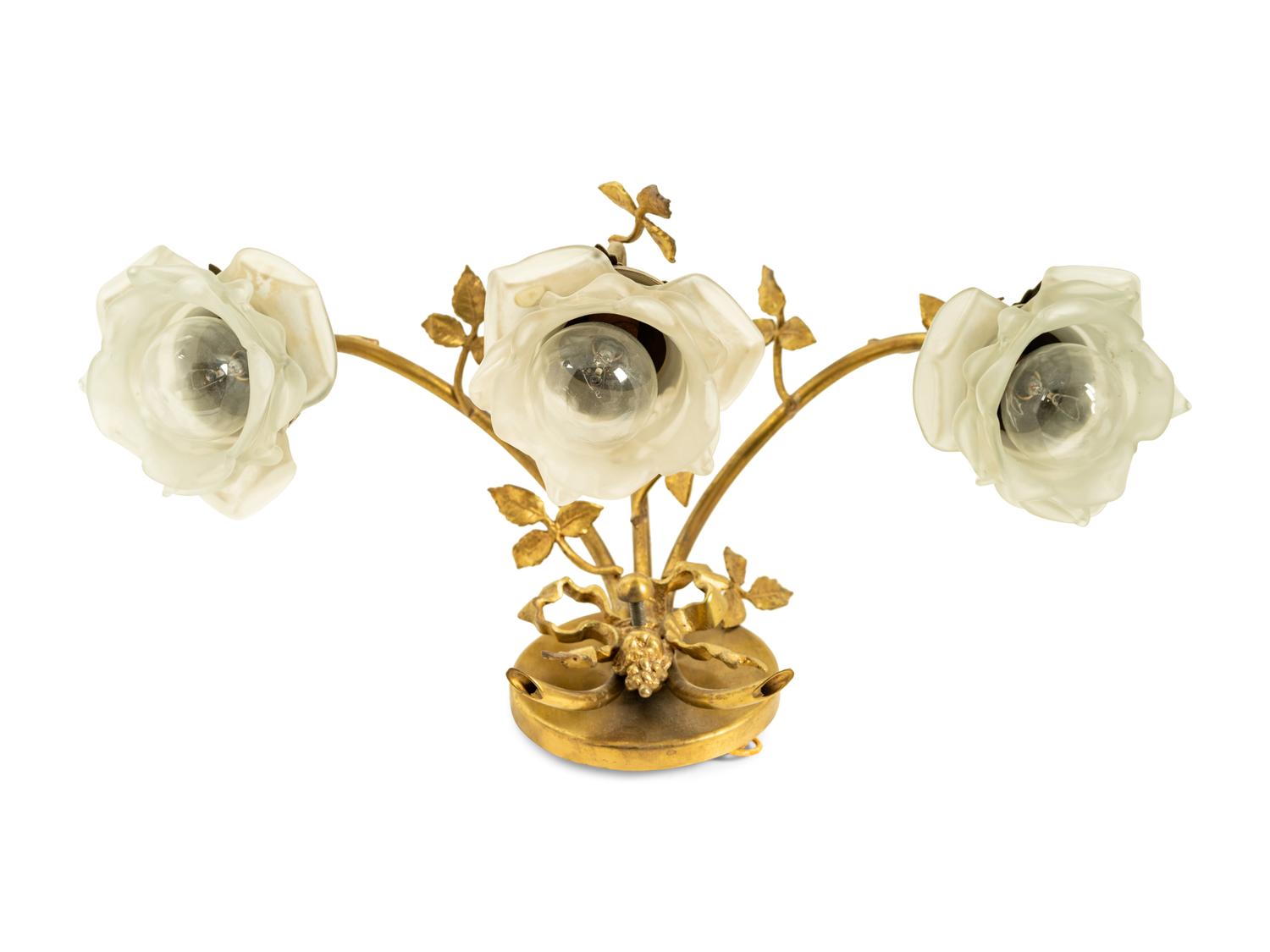 A French Gilt Tôle Three-Light Fixture