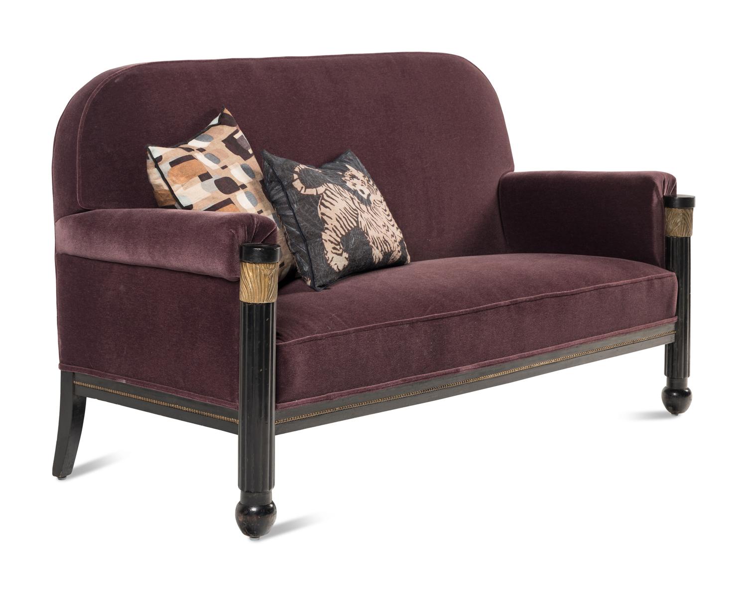 A Hungarian Art Deco Style Ebonized and Parcel-Gilt Settee