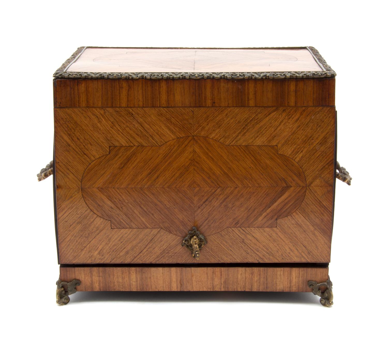 A Louis XVI Style Metal Mounted Cave a Liqueur Height 10 x width 12 1/2 x depth 9 1/4 inches.