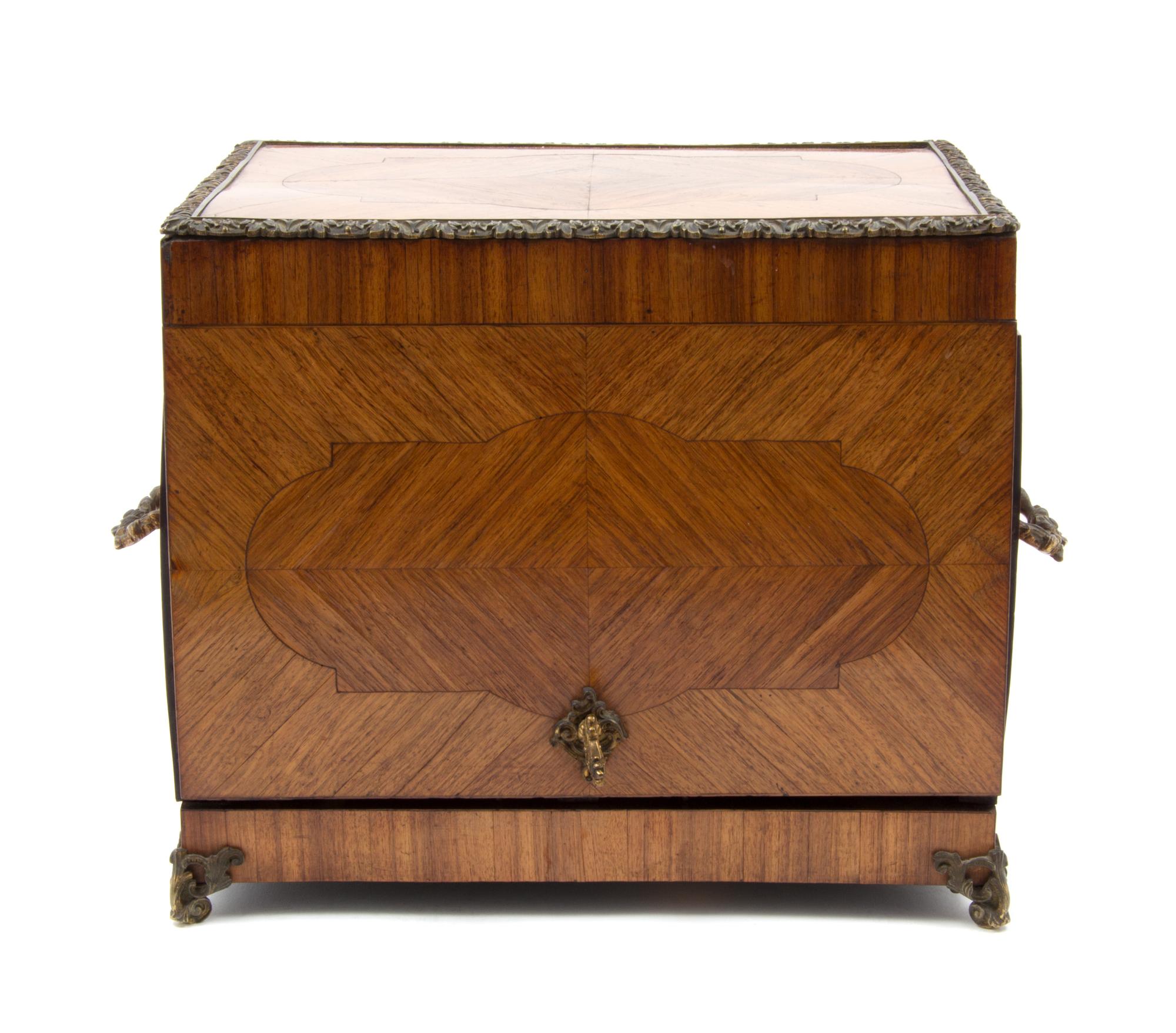 A Louis XVI Style Metal Mounted Cave a Liqueur Height 10 x width 12 1/2 x depth 9 1/4 inches.