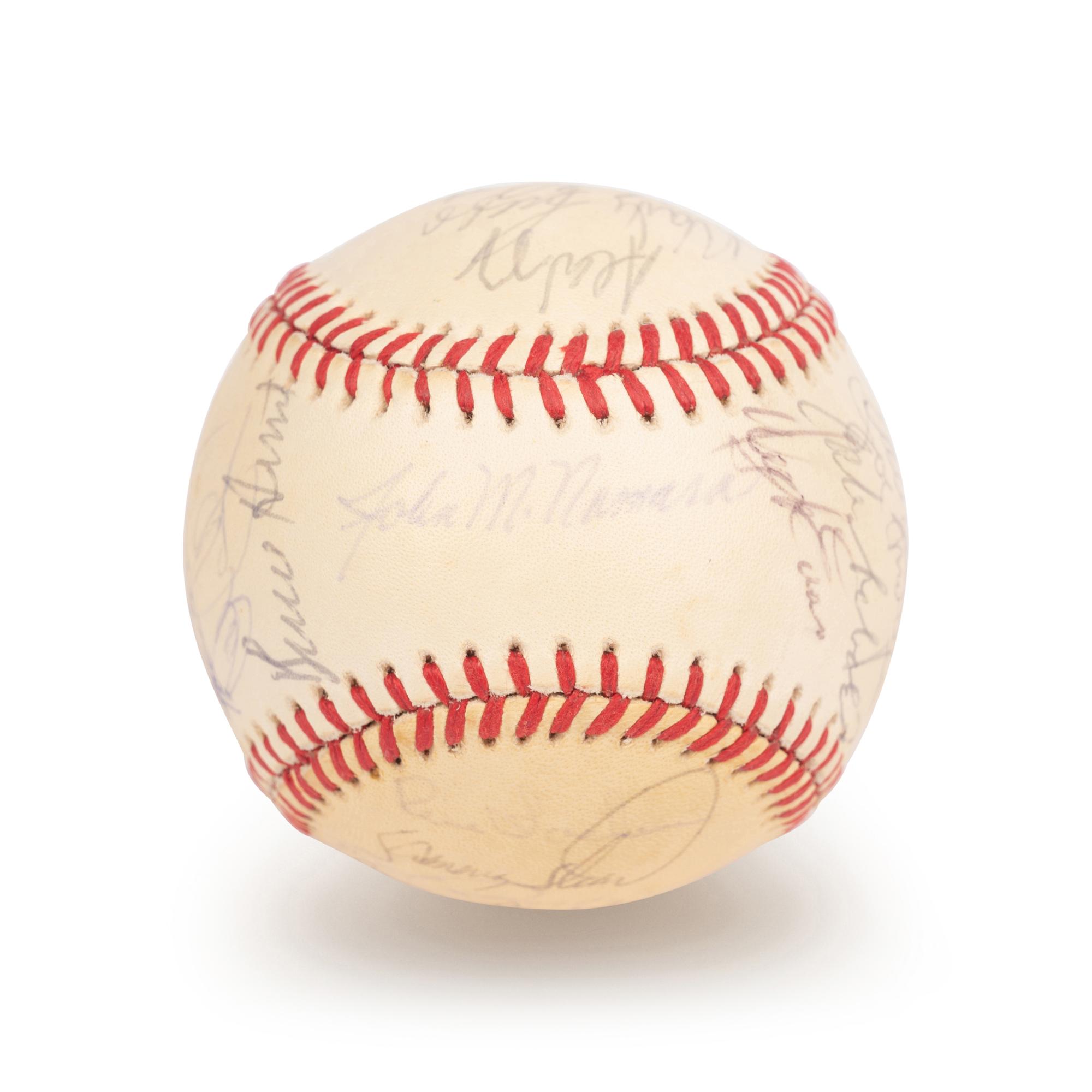 A 1986 Boston Red Sox American League Champions Team Signed Autograph Baseball with 32 Signatures (Beckett Authentication Services Letter BAS Certified),