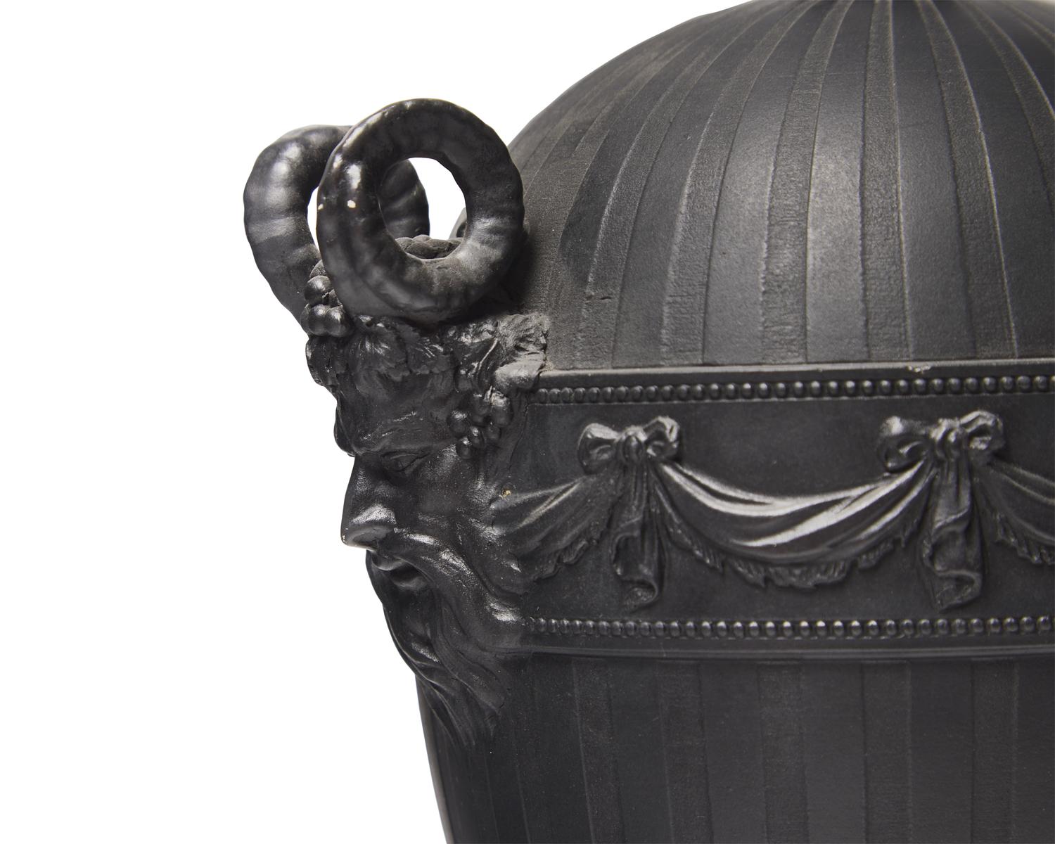 A Wedgwood & Bentley Black Basalt Ovoid Covered Vase
