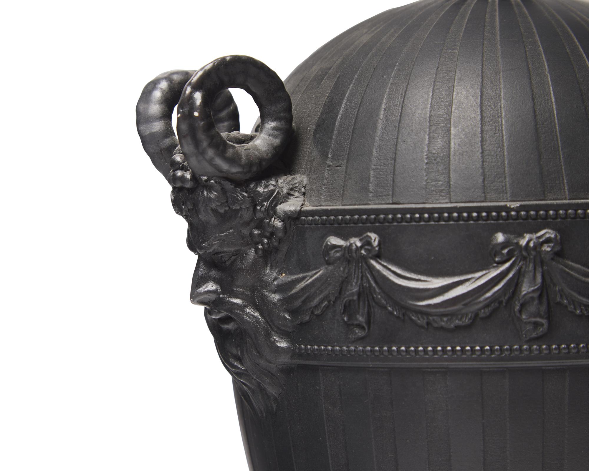 A Wedgwood & Bentley Black Basalt Ovoid Covered Vase
