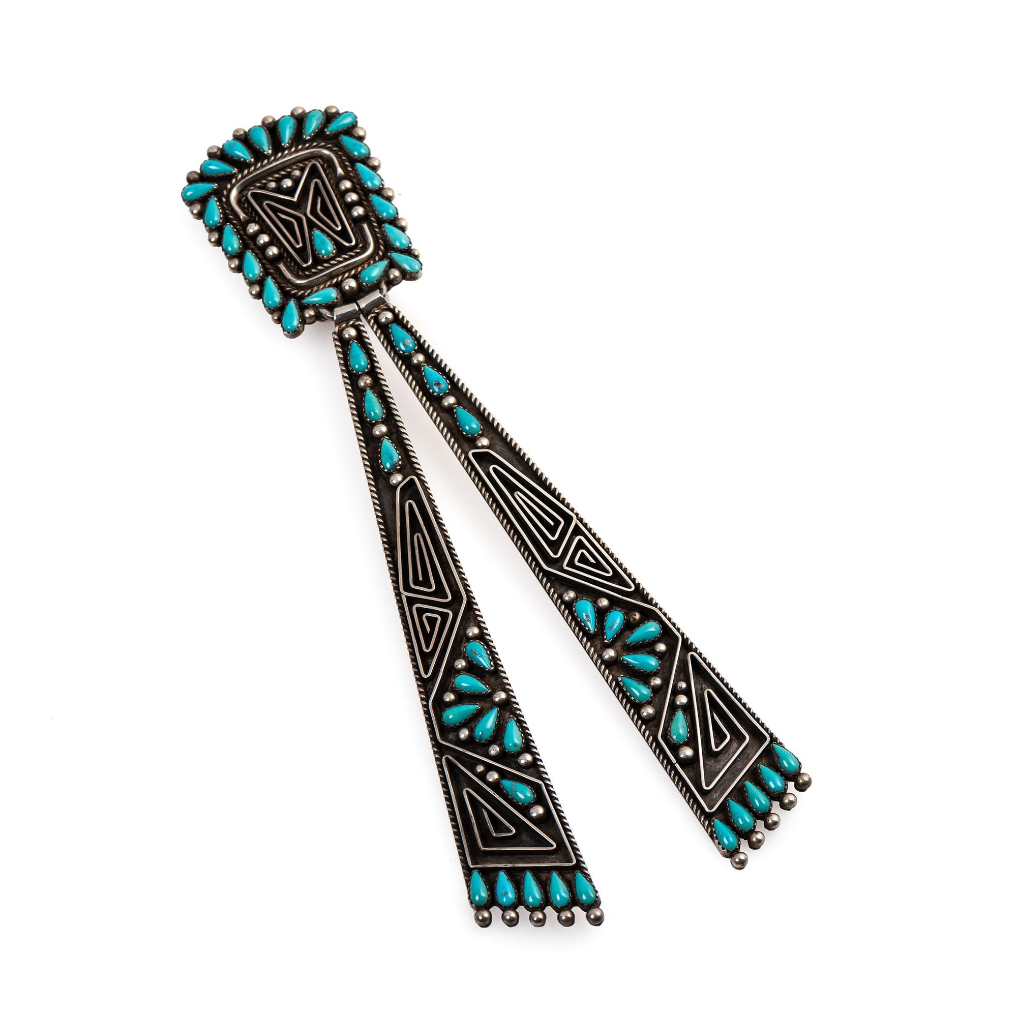 Sterling Silver Overlay and Petit Point Turquoise Necktie