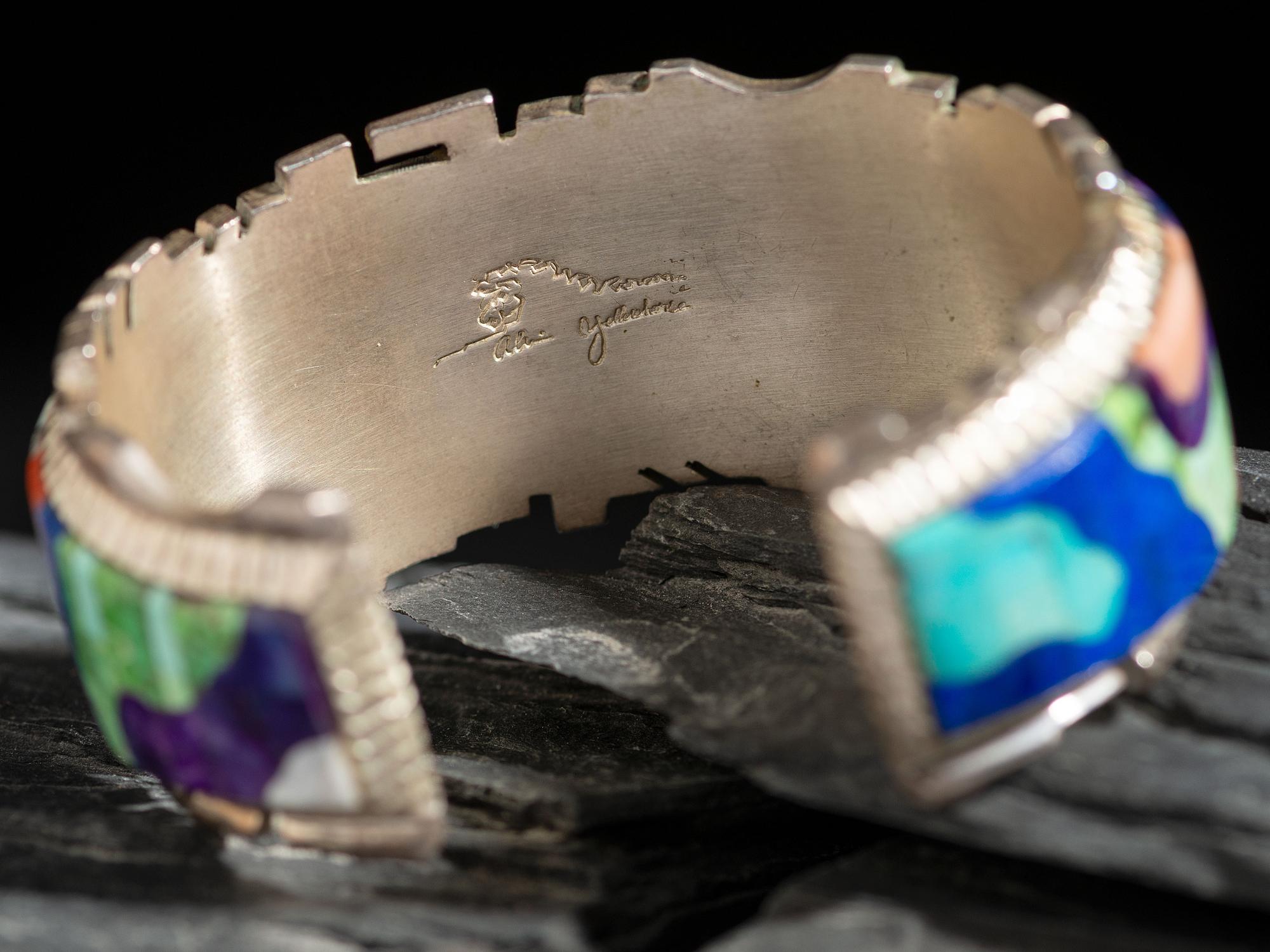 Sterling Silver Cuff Bracelet, with Mosaic Inlay Monument Valley Scene