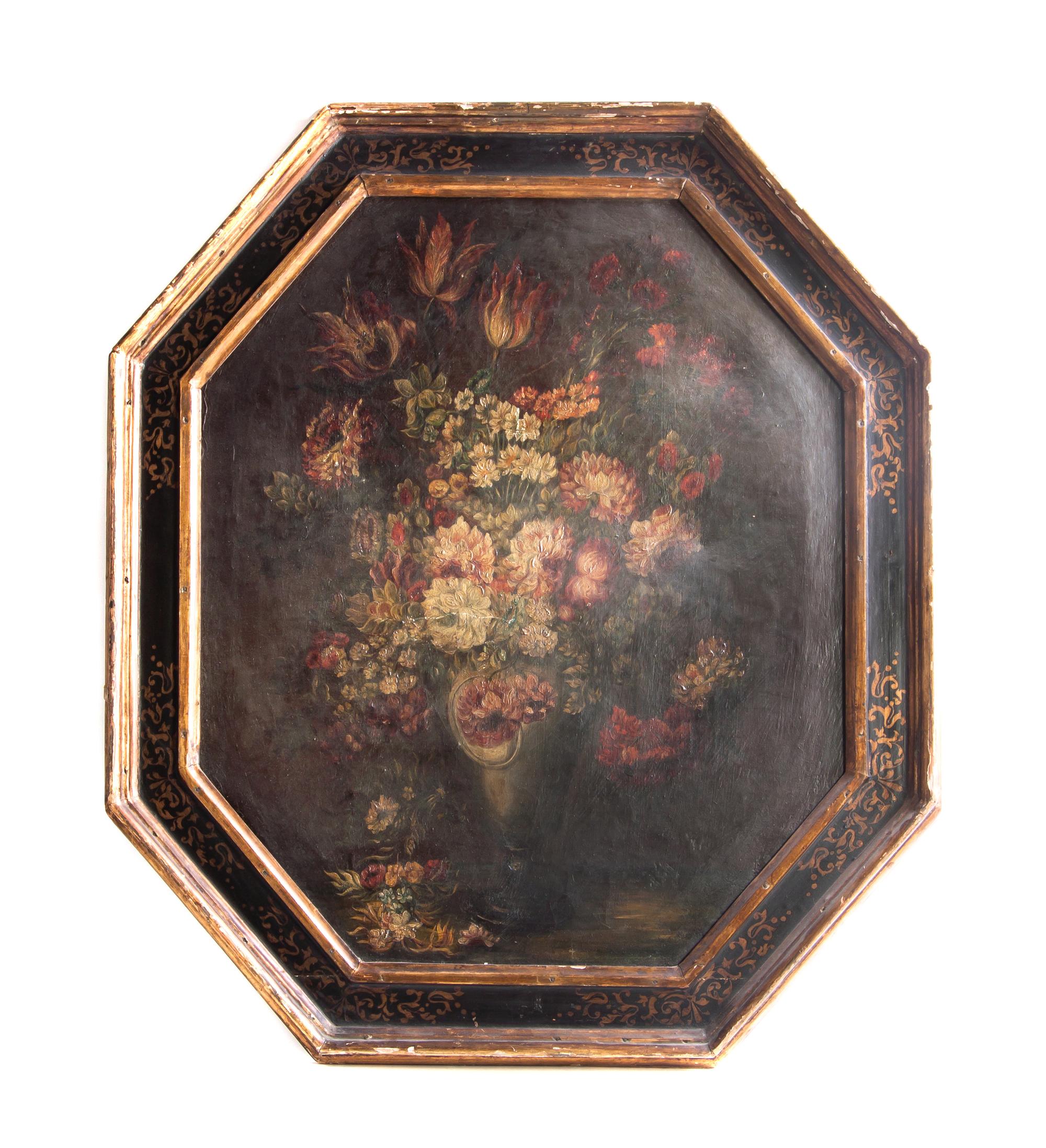 A Continental Painting on Canvas, Height 33 x width 28 1/4 inches.