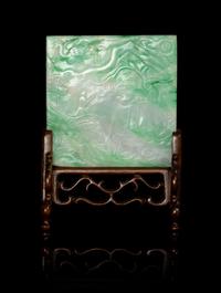 An Apple Green and Celadon Jadeite Plaque Length 2 5/8 x width 2 5/8 inches. — LATE 19TH/EARLY 20TH CENTURY