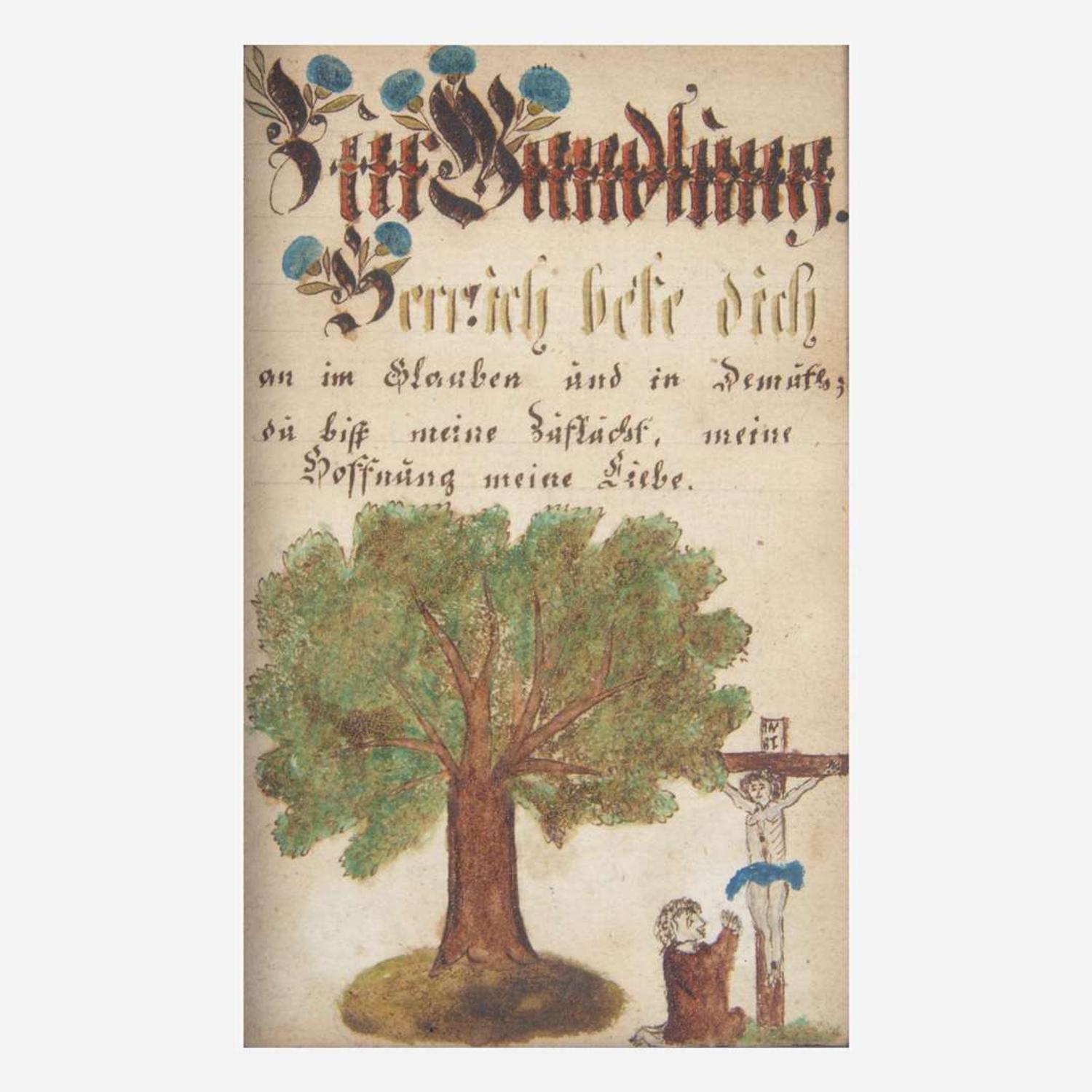 An unusual Fraktur drawing with Christian devotional text 19th century