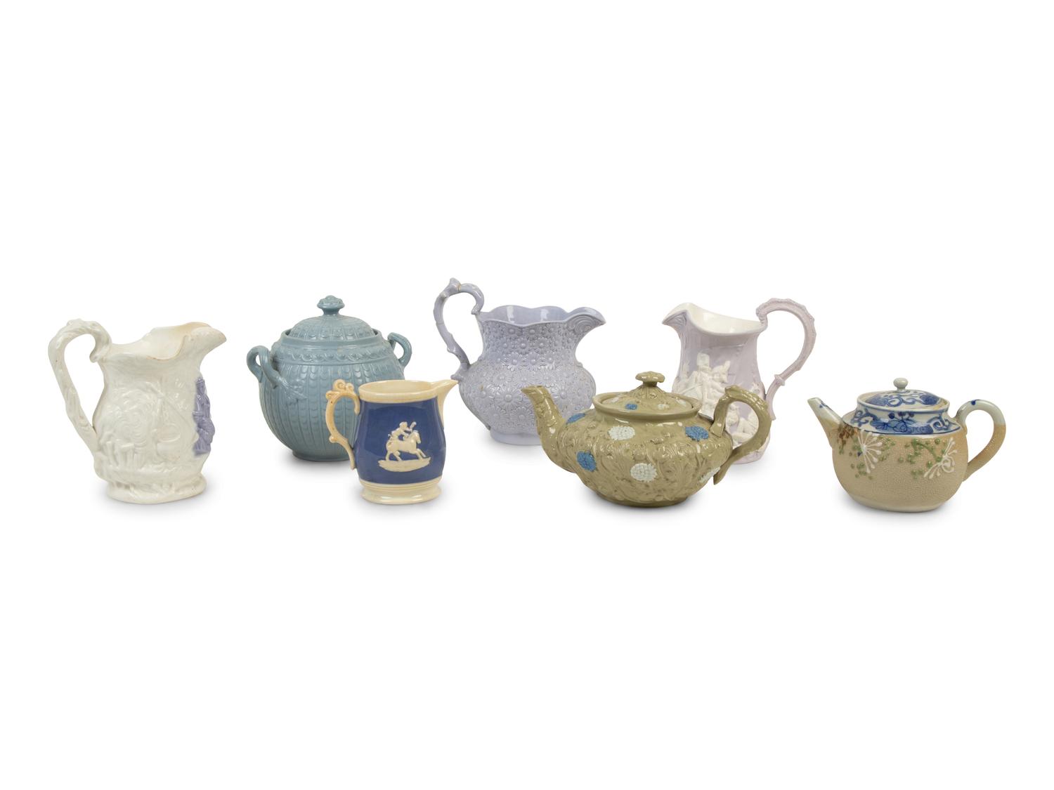 A Collection of Seven English Salt Glazed Relief Form Articles — 19TH/20TH CENTURY