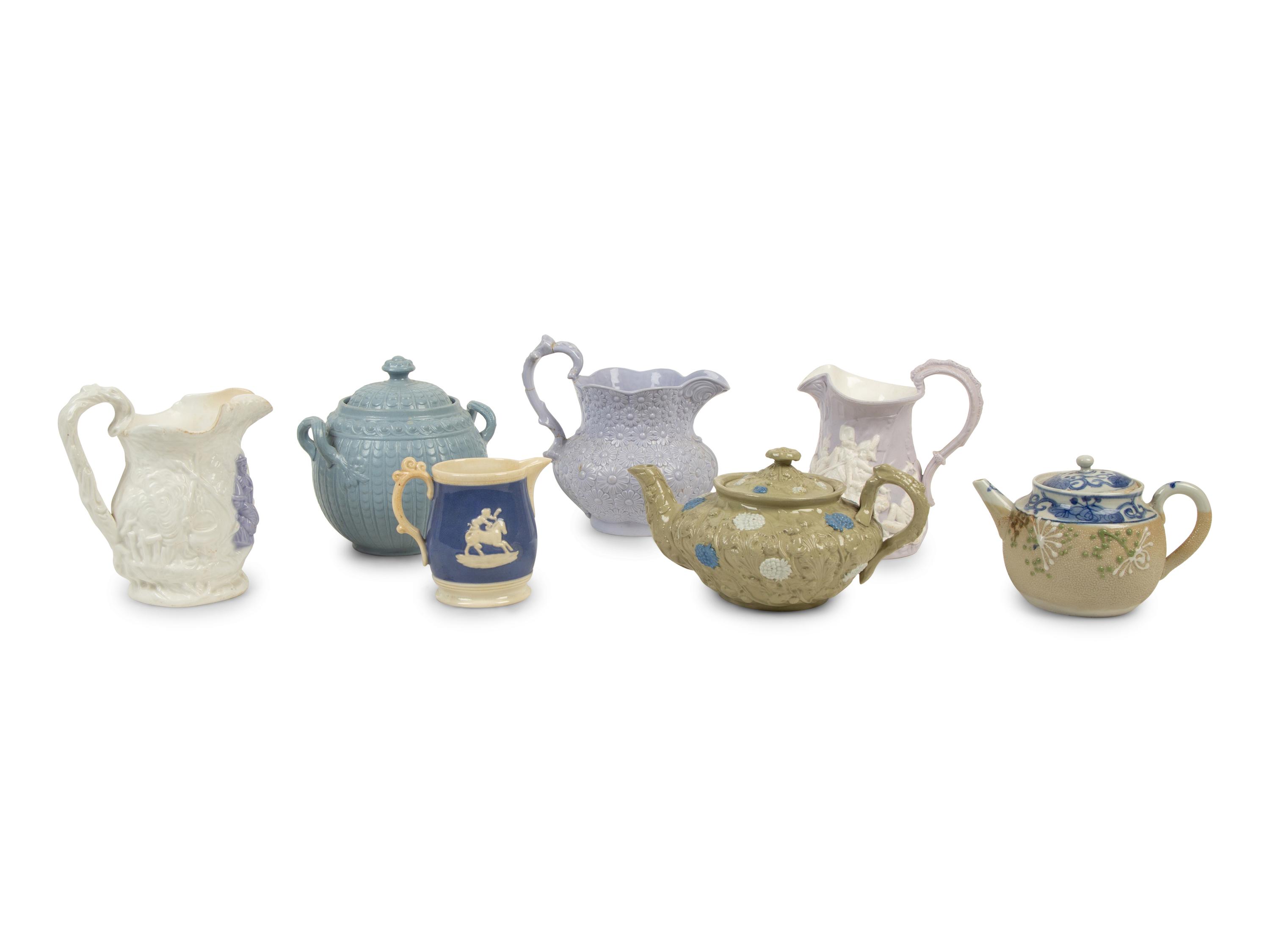 A Collection of Seven English Salt Glazed Relief Form Articles — 19TH/20TH CENTURY