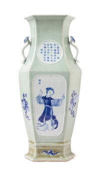 A Chinese Celadon, Blue and White Porcelain Vase 19TH CENTURY Height 16 1/8 inches. — 19TH CENTURY