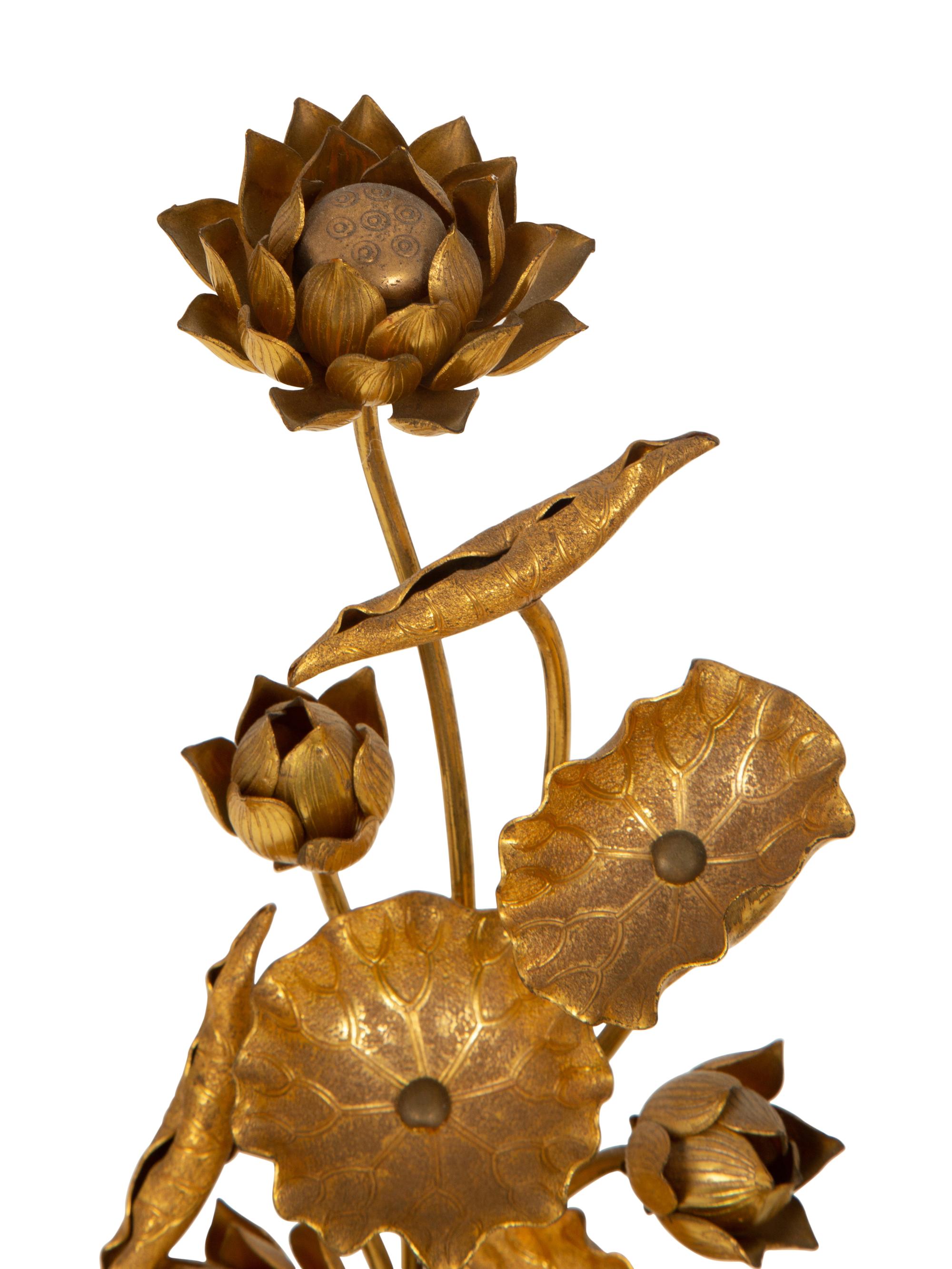 A Pair of Chinese Gilt Metal Lotus Flower Ornaments