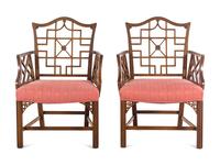 A Pair of Chinese Chippendale Style Armchairs