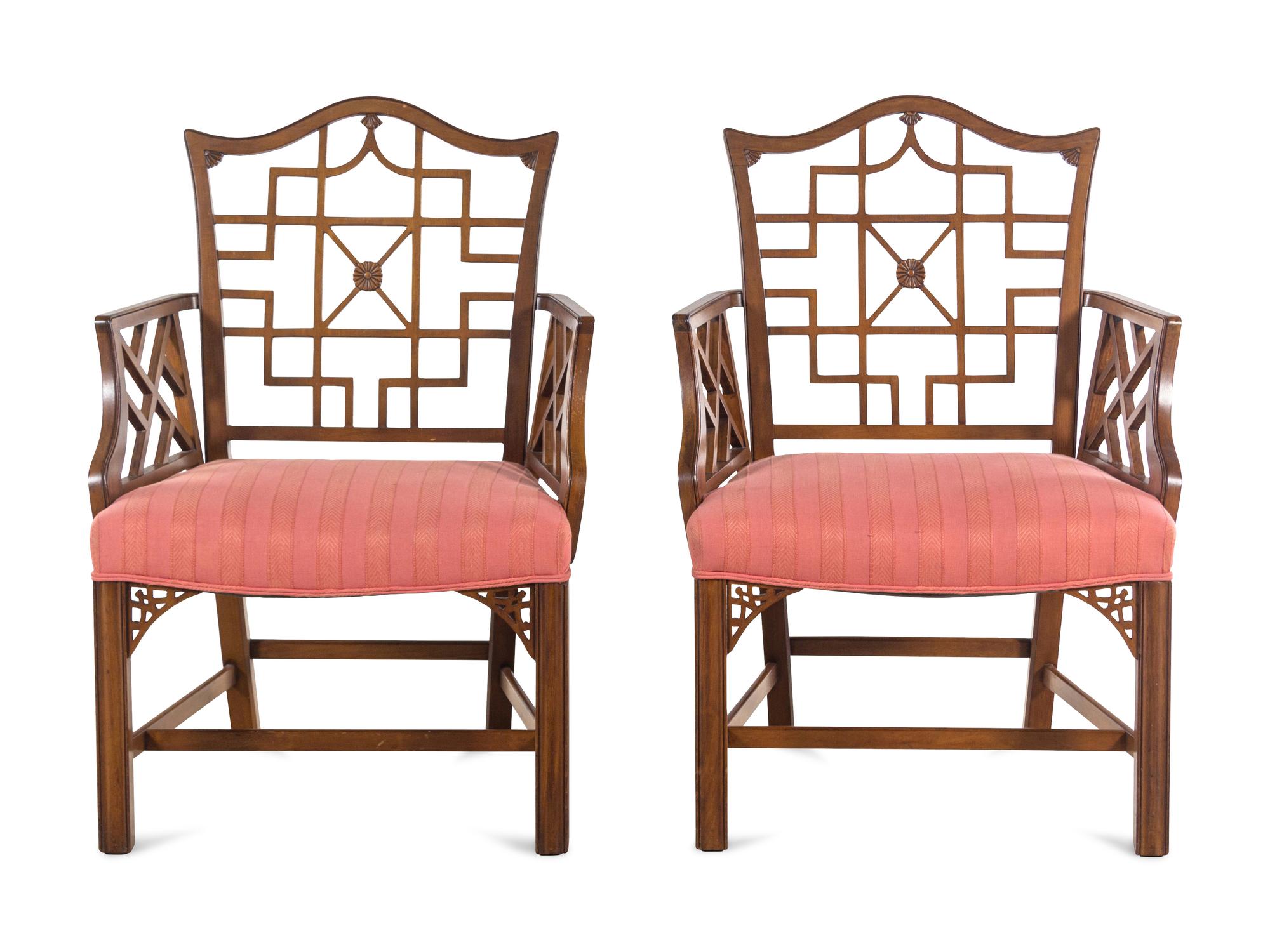 A Pair of Chinese Chippendale Style Armchairs