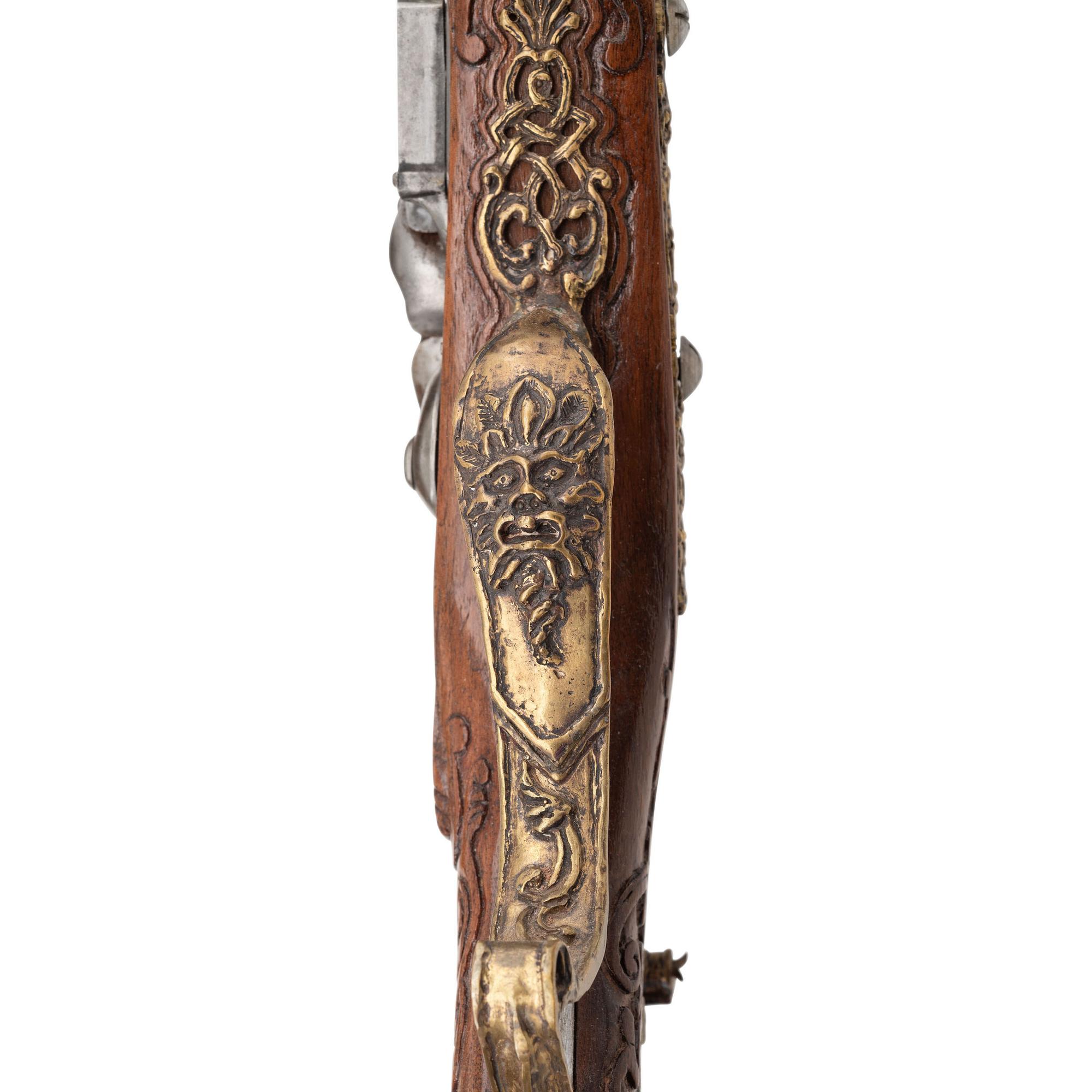 Contemporary Flintlock Jaeger with Ornately Carved and Fluted Stock