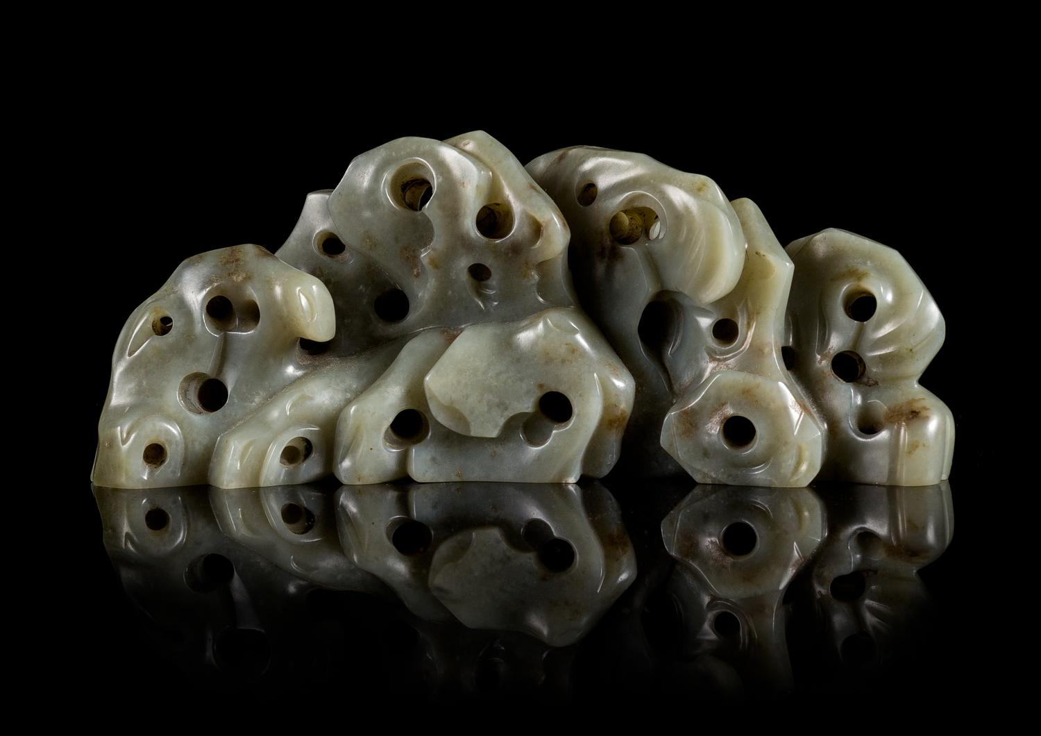 A Carved Grey Jade Brush Rest — LATE 19TH CENTURY
