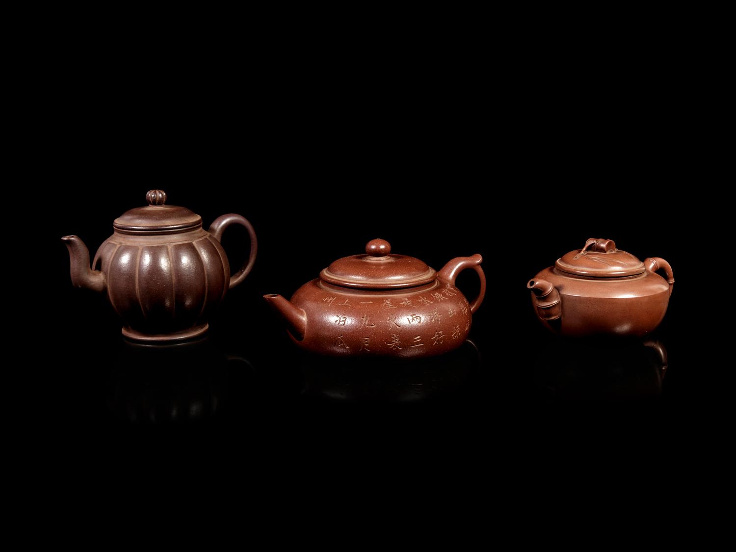 Three Chinese Yixing Zisha Pottery Teapots