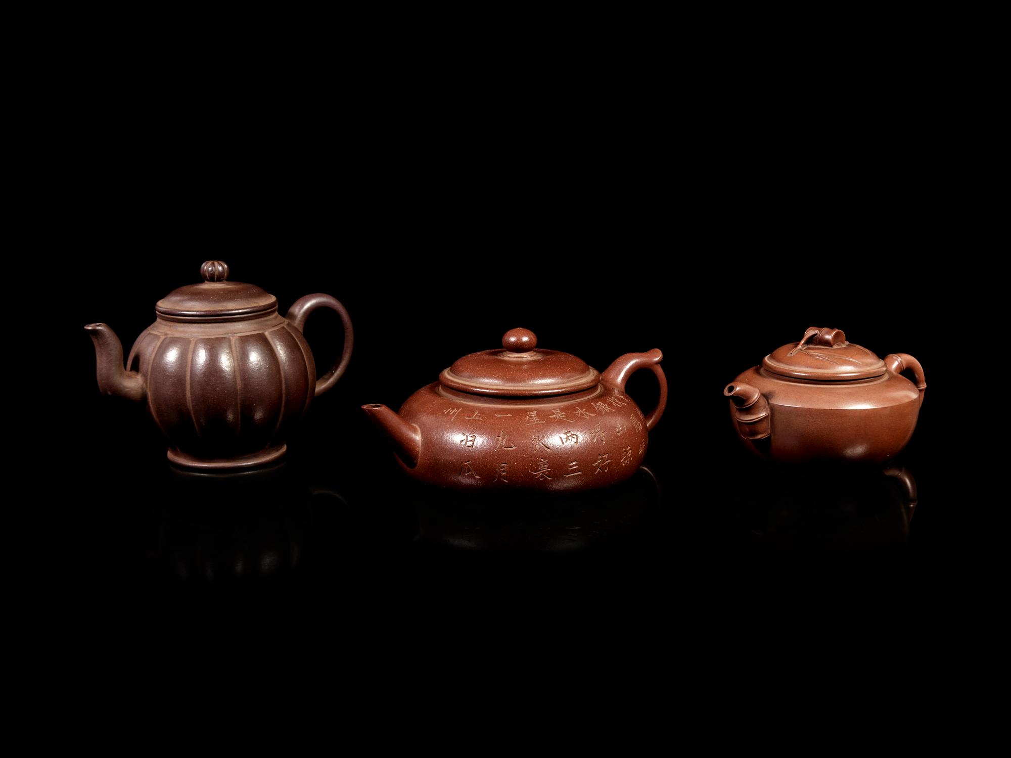 Three Chinese Yixing Zisha Pottery Teapots