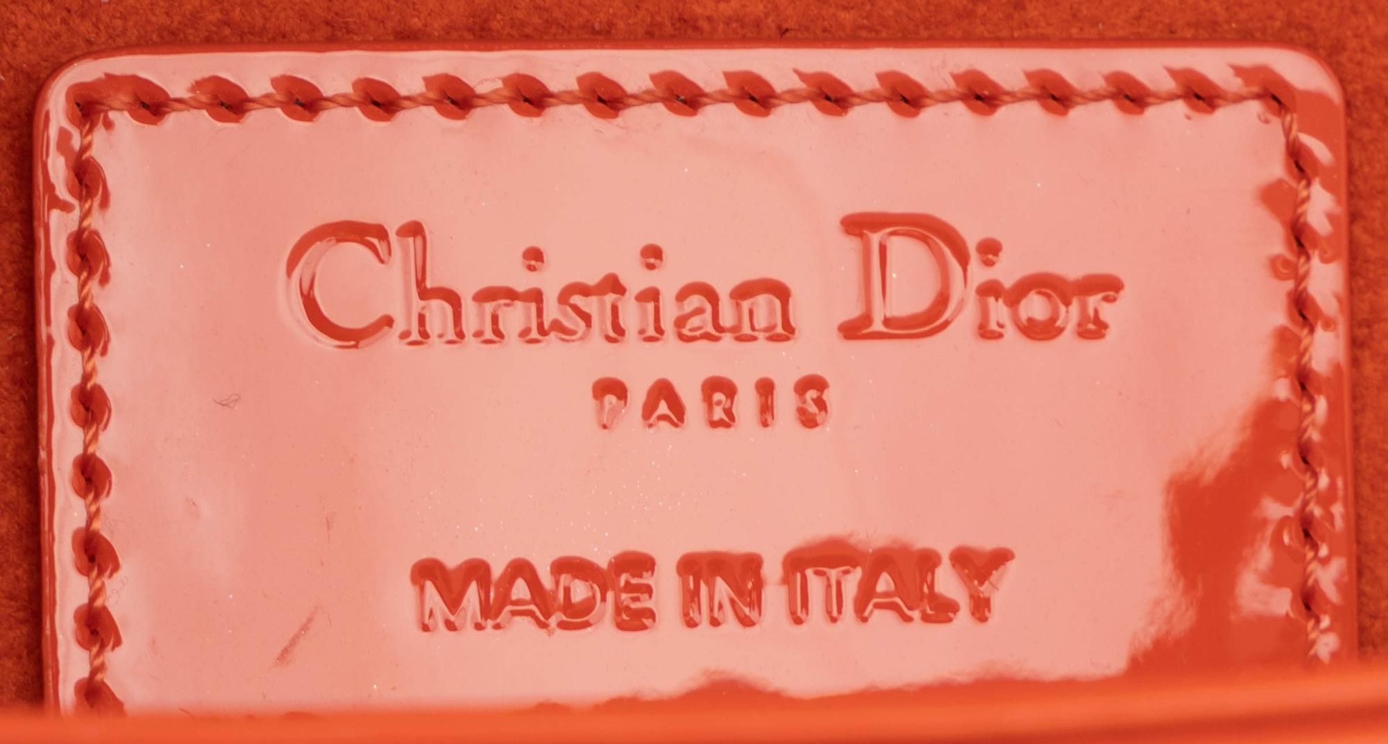 Christian Dior, Mini Lady Dior in Orange Patent Leather & Matching Card Holder