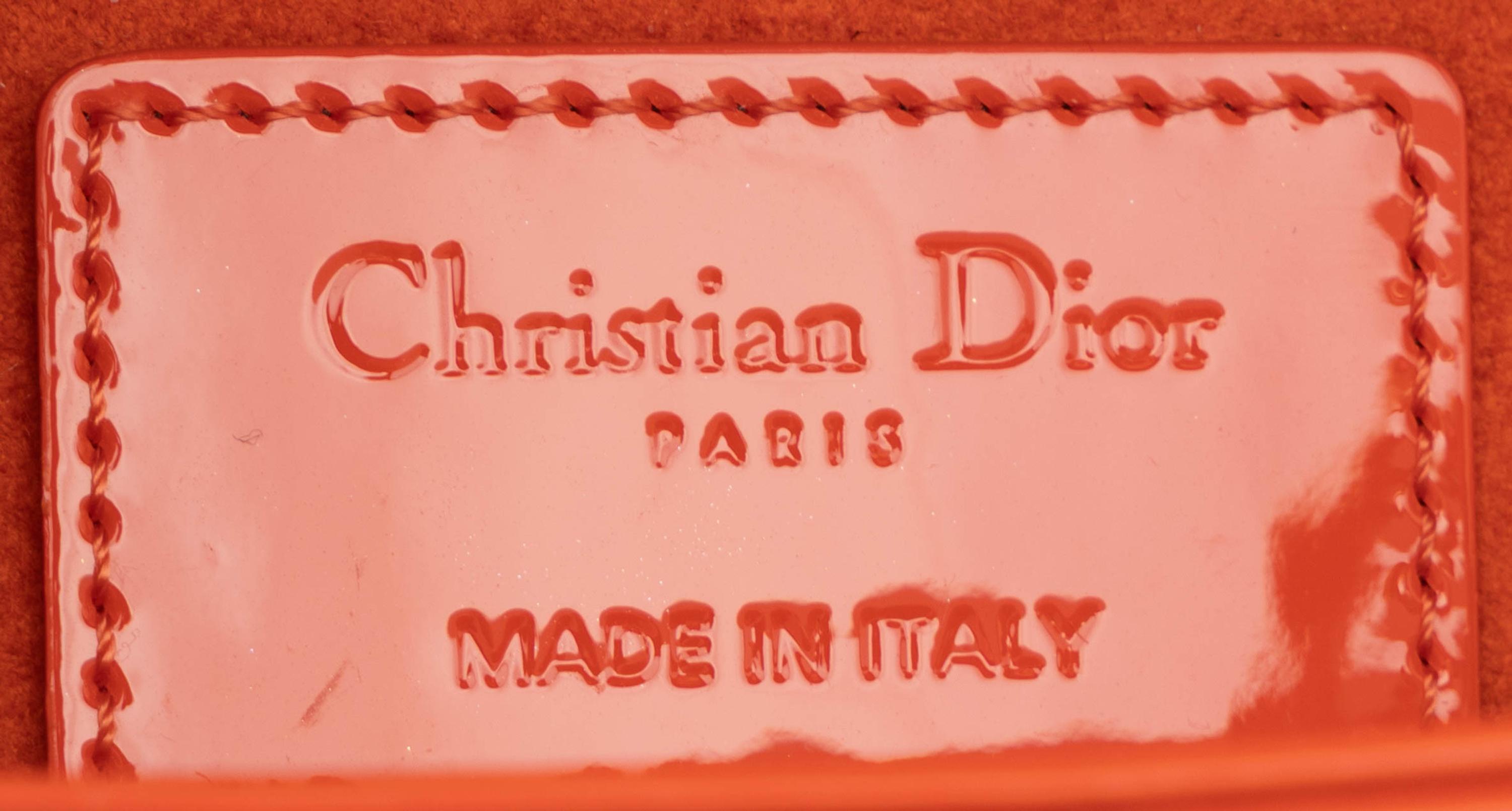 Christian Dior, Mini Lady Dior in Orange Patent Leather & Matching Card Holder