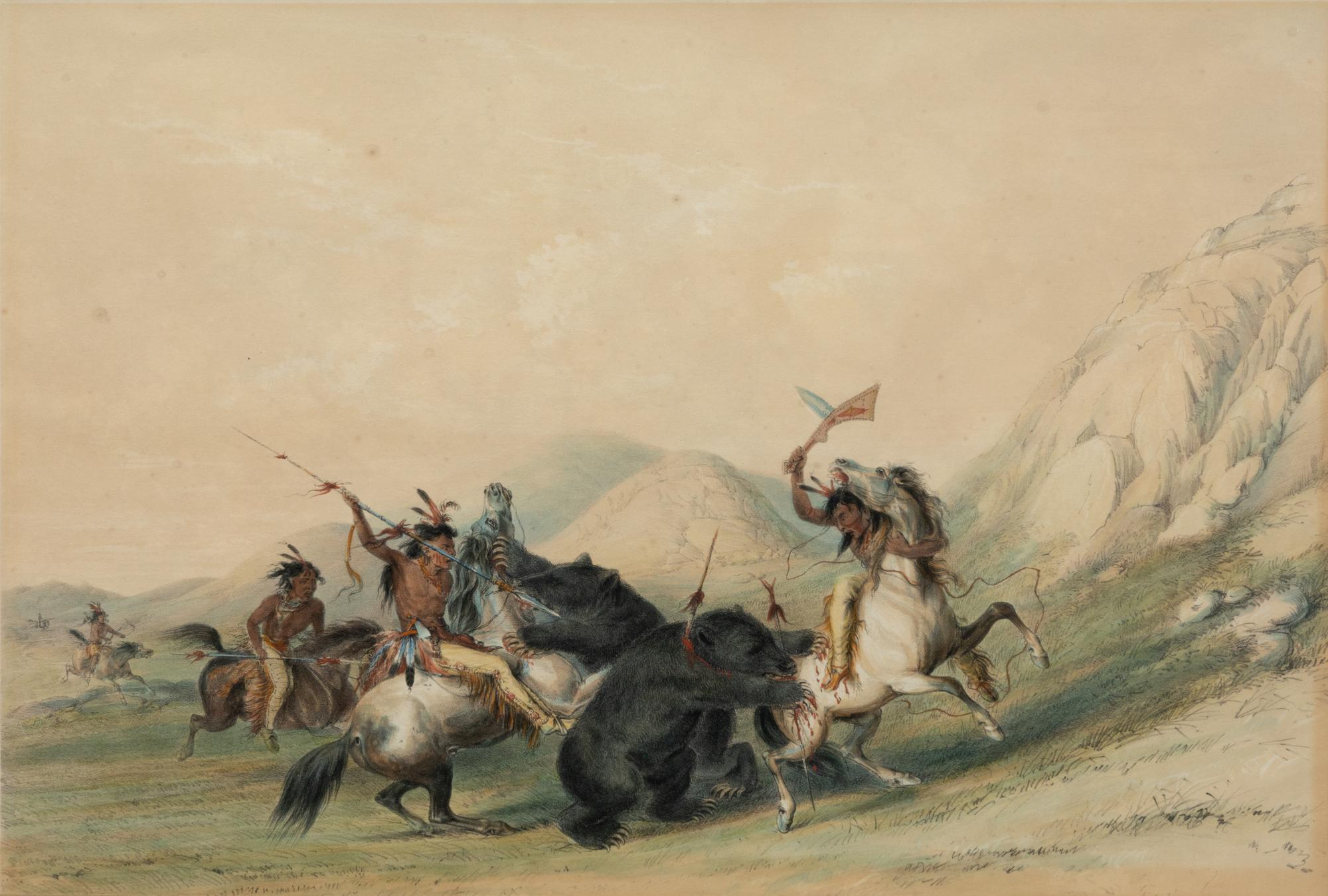 CATLIN, George (1796-1872), after Attacking the Grizzly Bear (Plate 19)