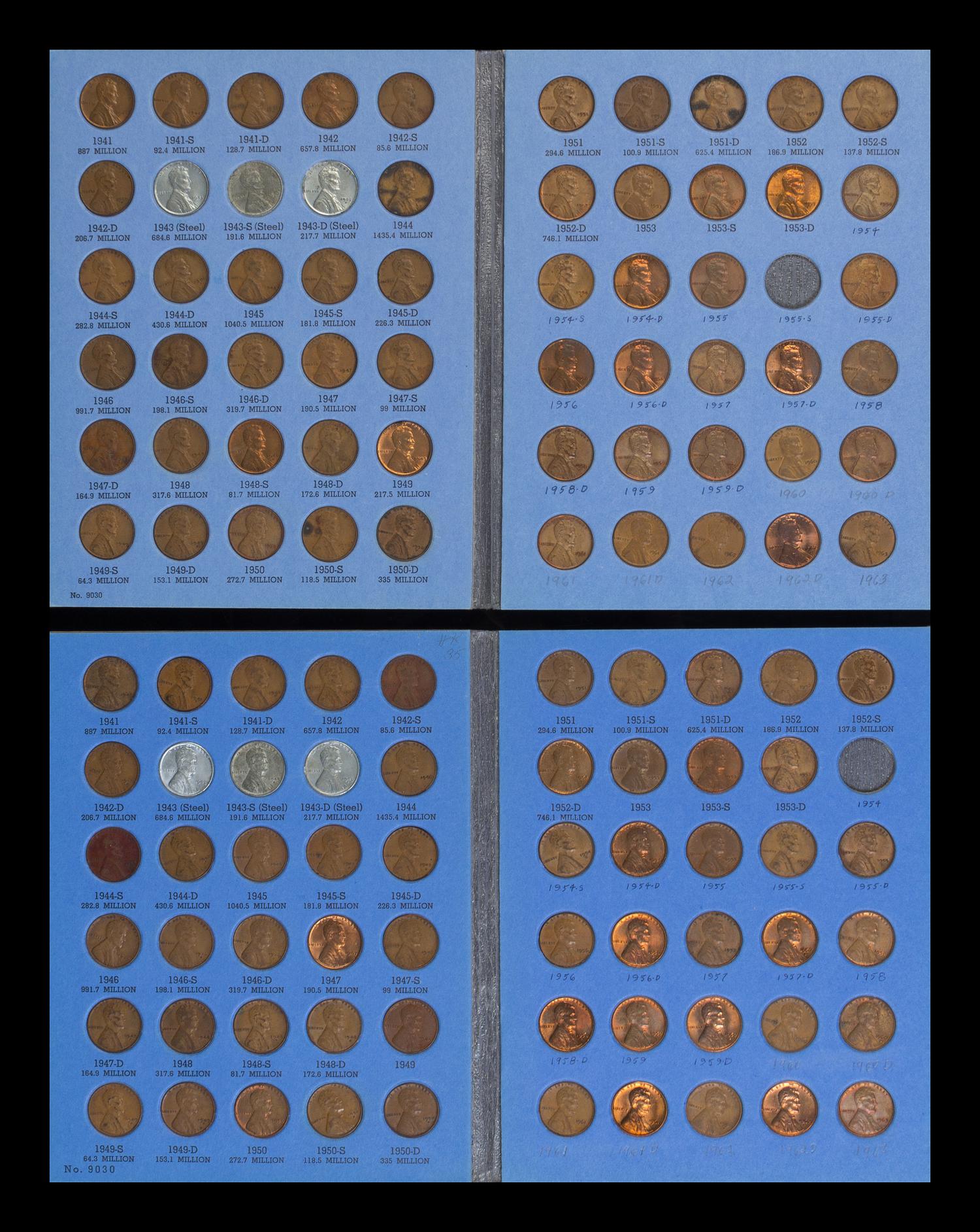 Two Partially Filled Lincoln Cent Blue Books