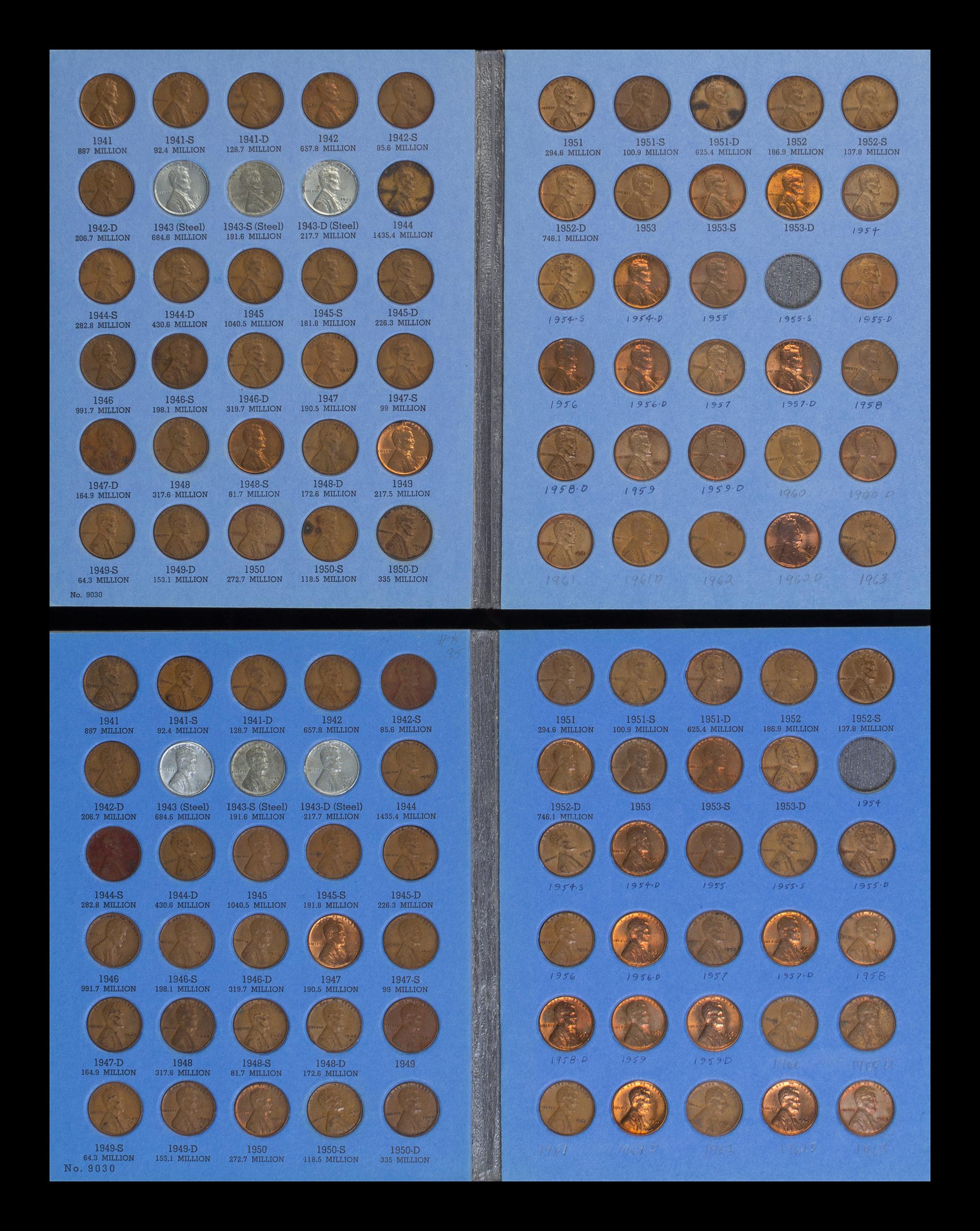 Two Partially Filled Lincoln Cent Blue Books