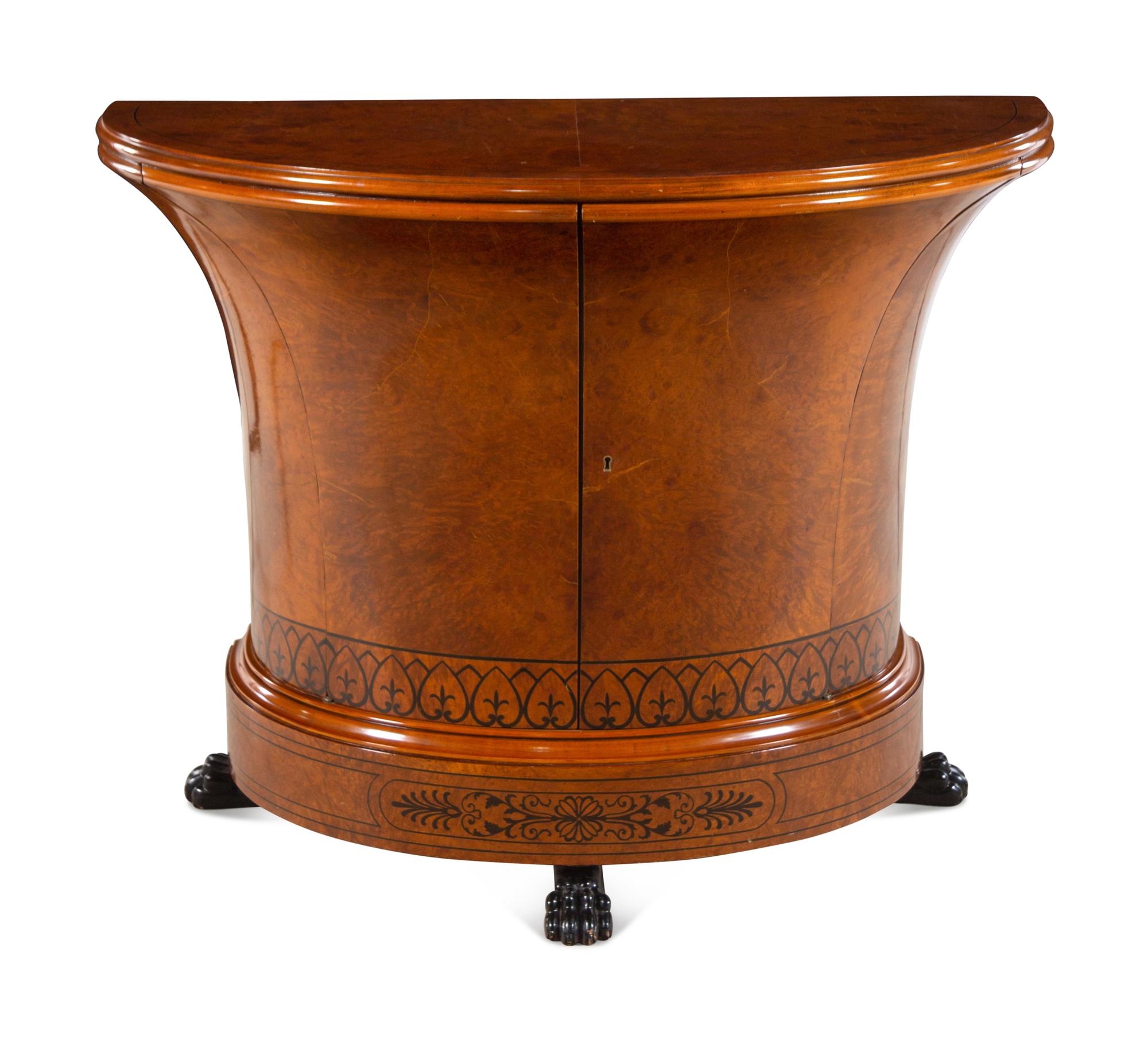 An Empire Style Parcel Ebonized Burlwood Side Cabinet