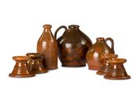 Seven Galena Glaze Redware Articles