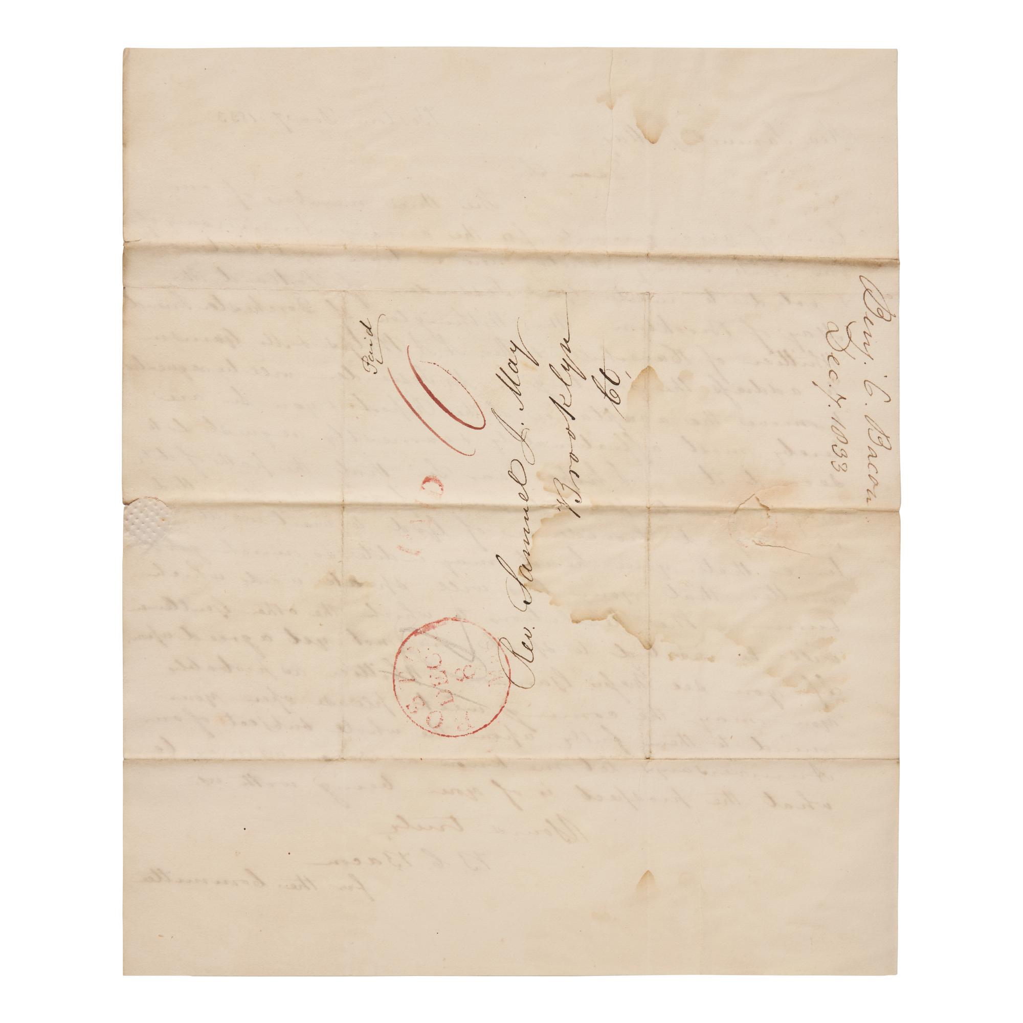 [African-Americana] Bacon, Benjamin C. Autograph Letter, signed on Printed Circular "To the friends of the colored race in the U. States."
