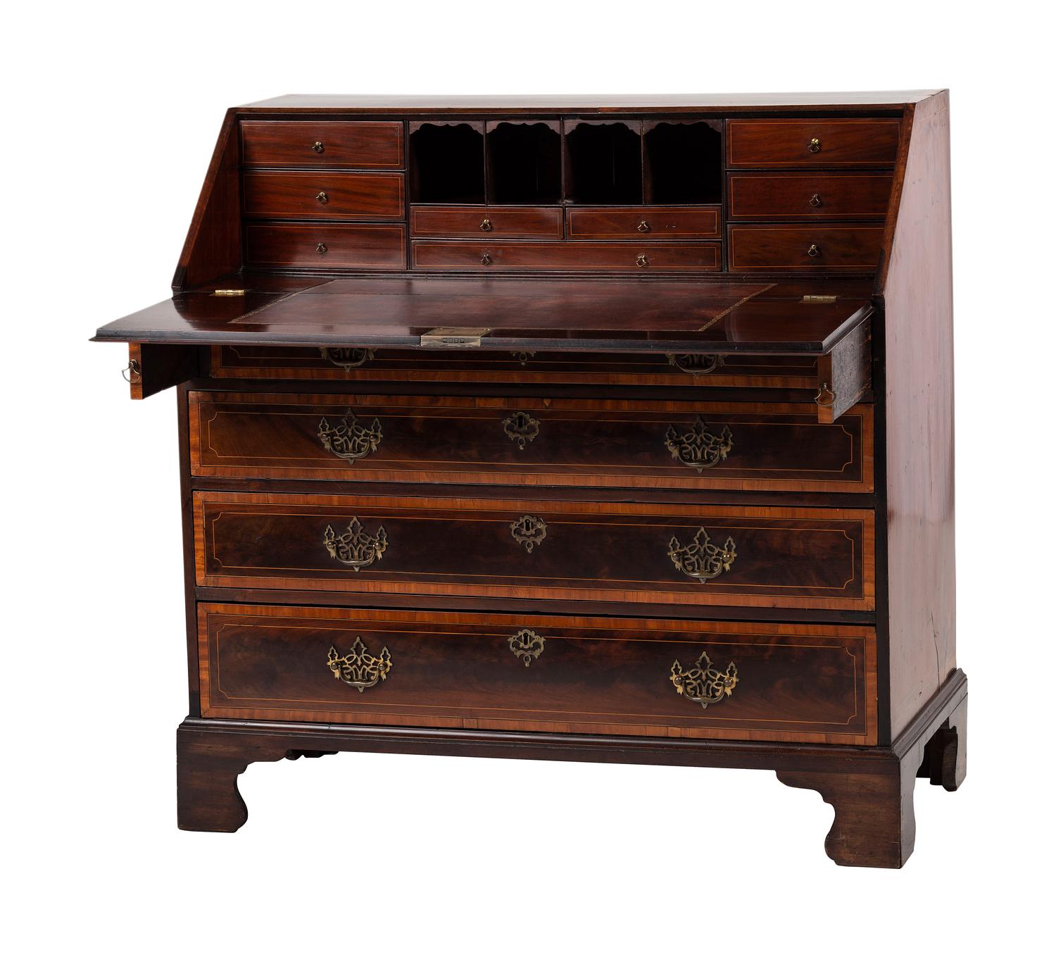 A George III Style Mahogany Urn Inlaid Slant Front Desk