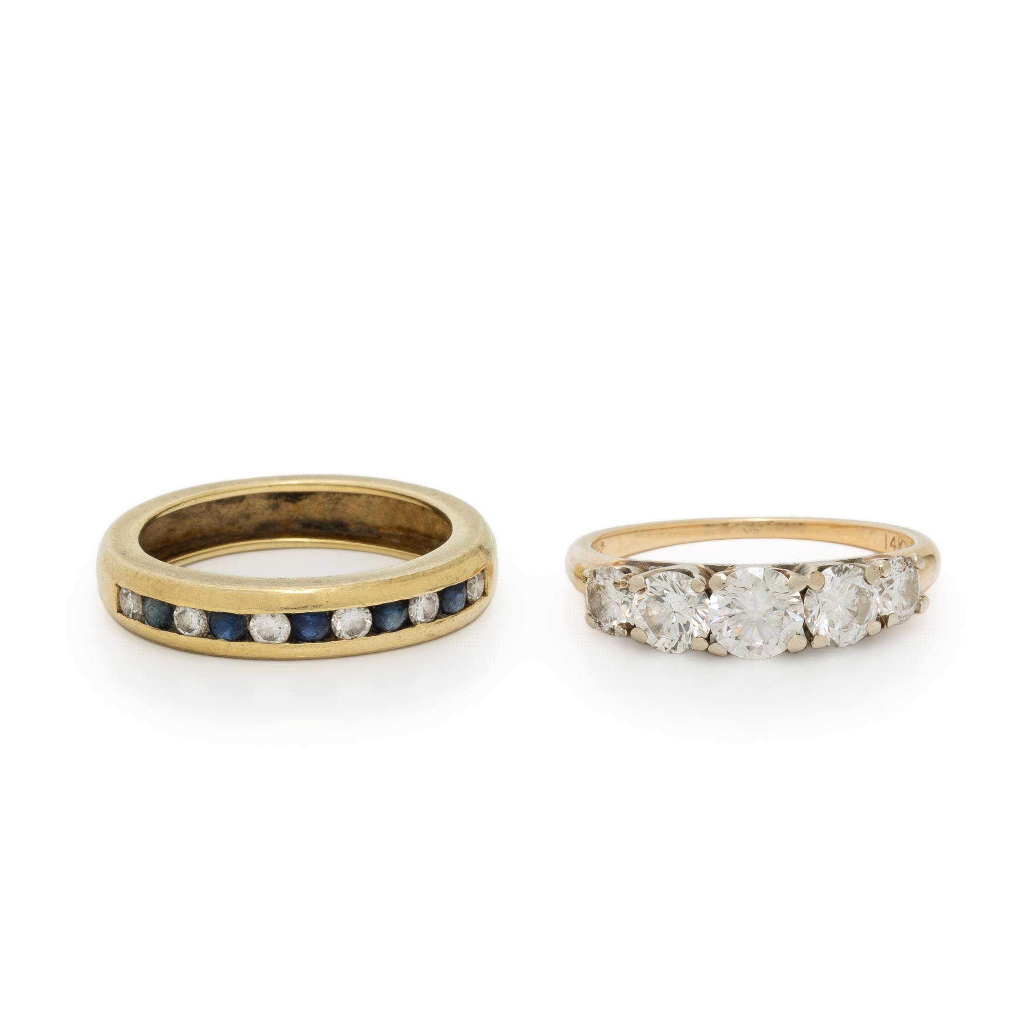 TWO DIAMOND AND YELLOW GOLD RINGS
