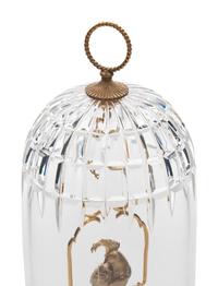 A Steuben Cut Glass and 18 Karat Gold Bird Cage Sculpture