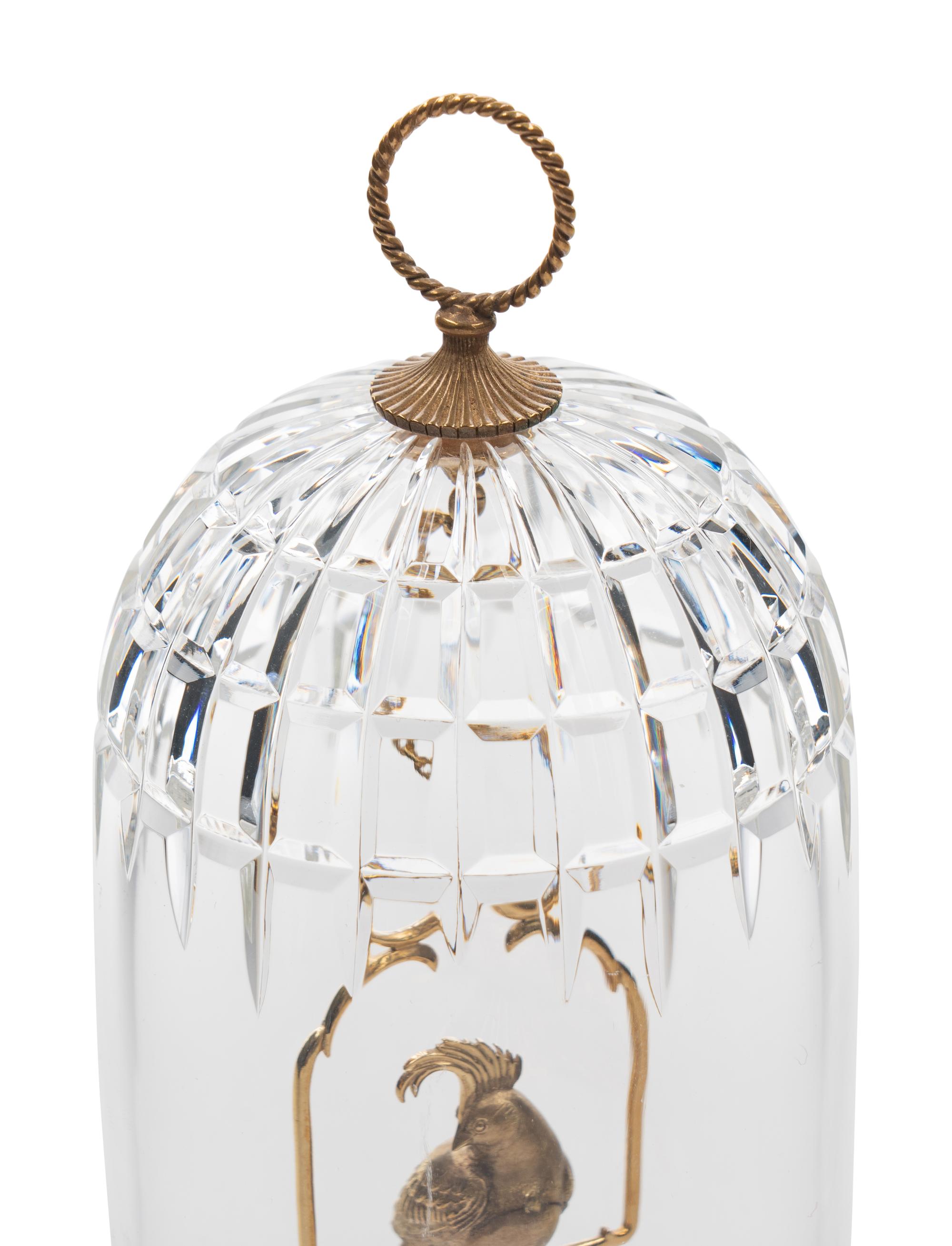 A Steuben Cut Glass and 18 Karat Gold Bird Cage Sculpture