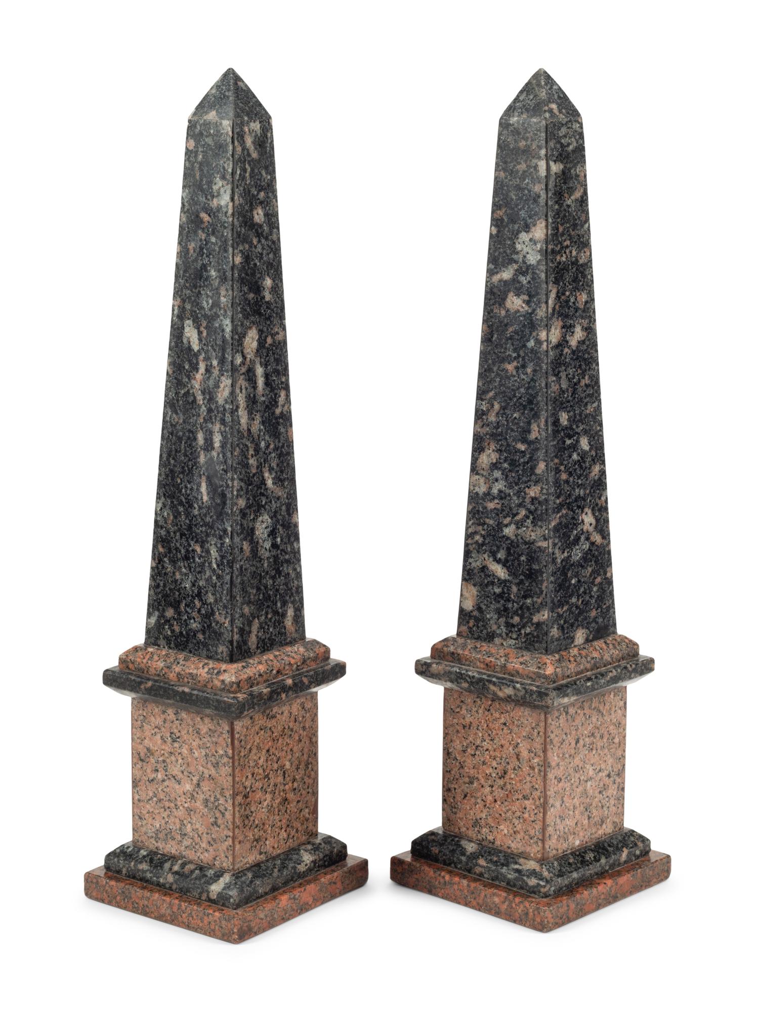 A Pair of Marble and Granite Obelisks