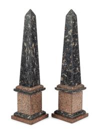 A Pair of Marble and Granite Obelisks