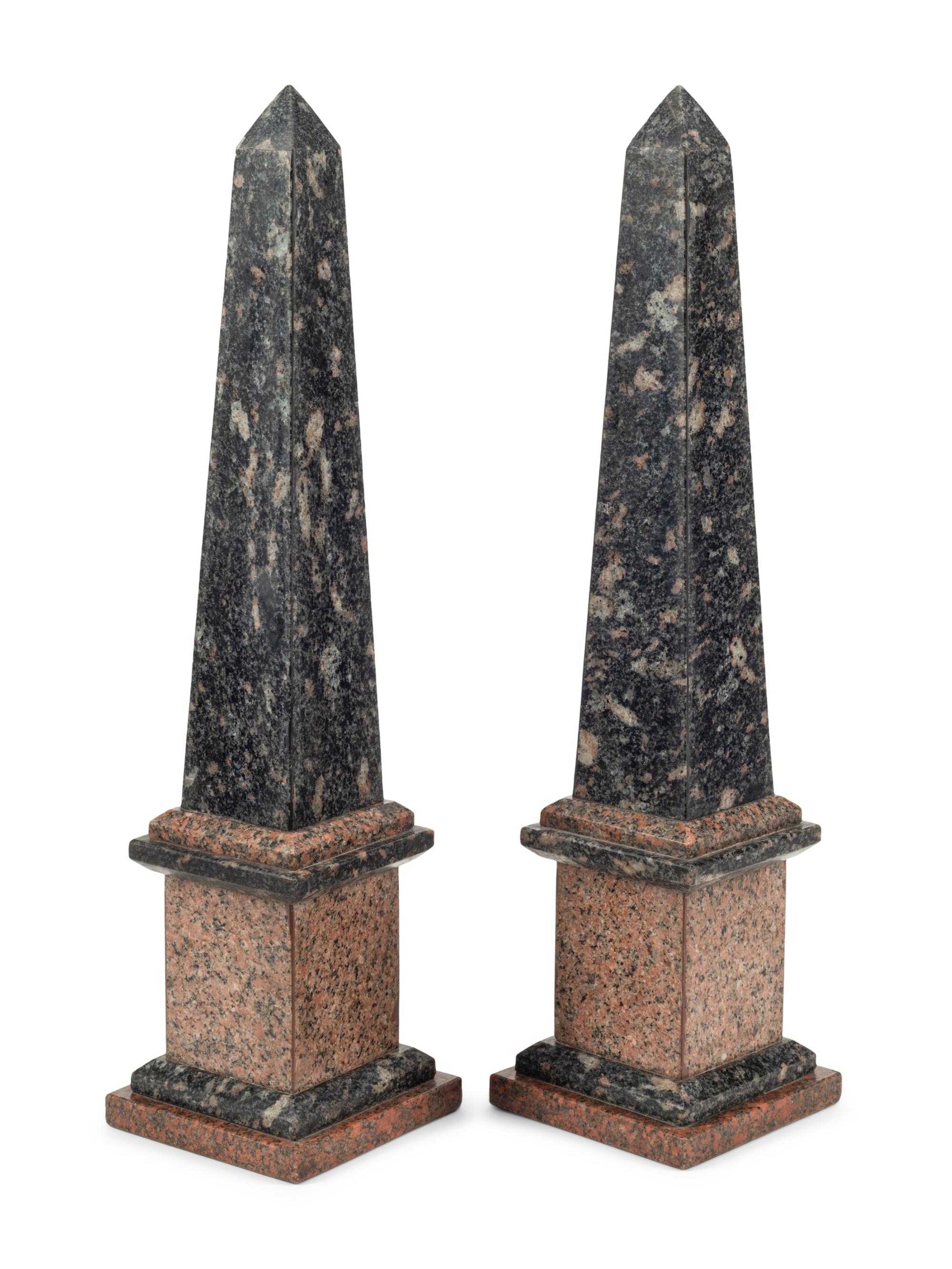 A Pair of Marble and Granite Obelisks