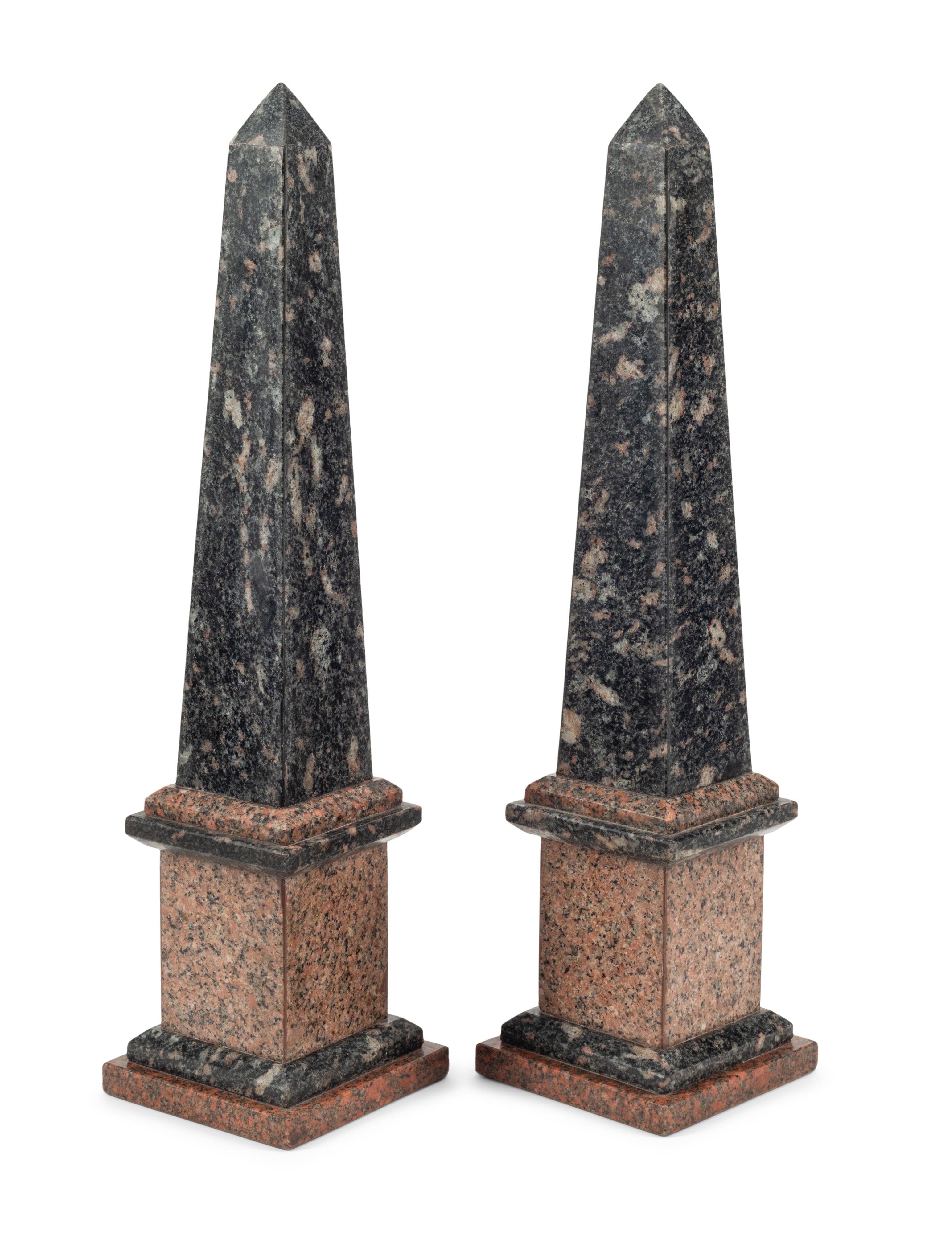 A Pair of Marble and Granite Obelisks